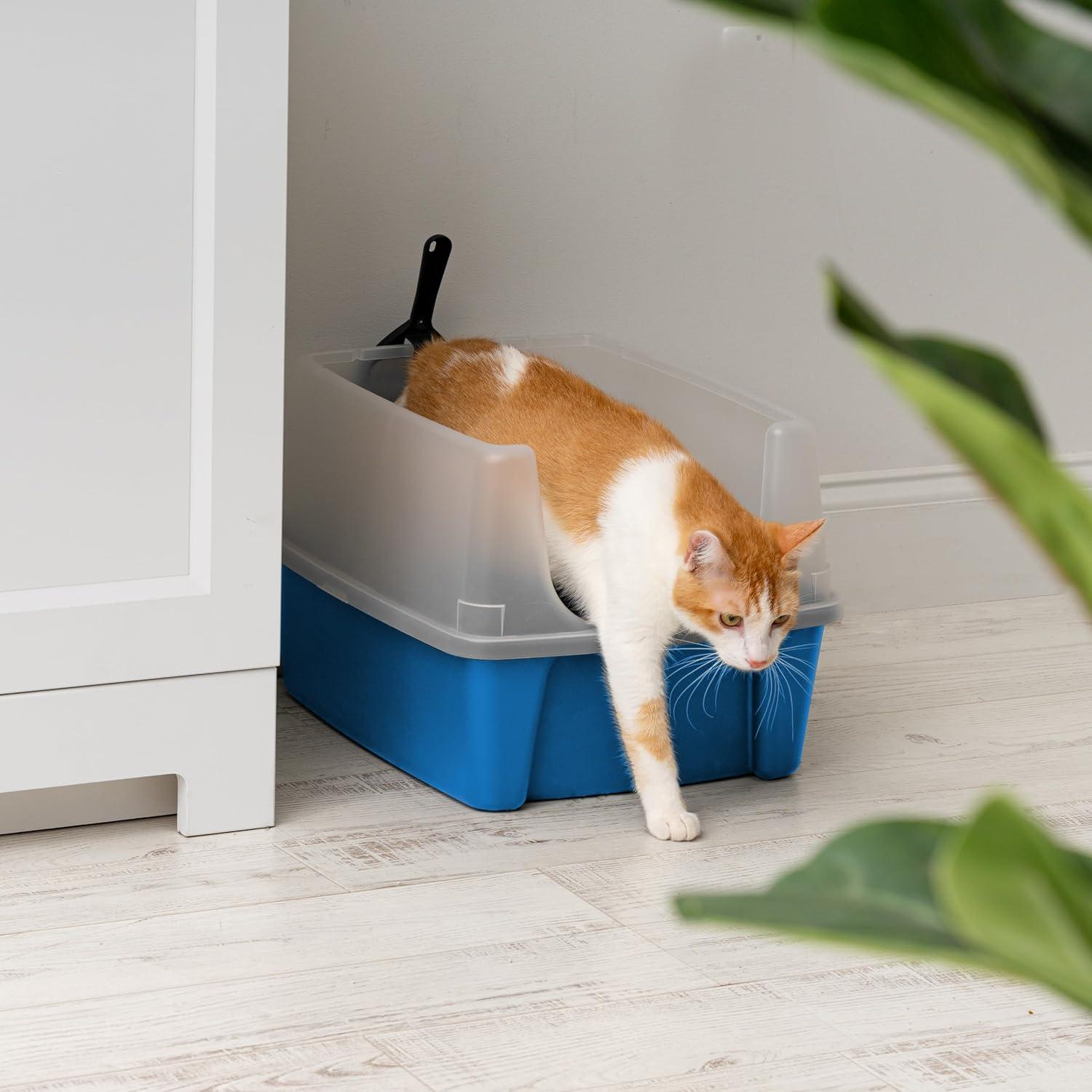 IRIS USA IRIS USA Open Top Cat Litter Tray with Scoop and Scatter Shield, Cat Litter Pan, Blue