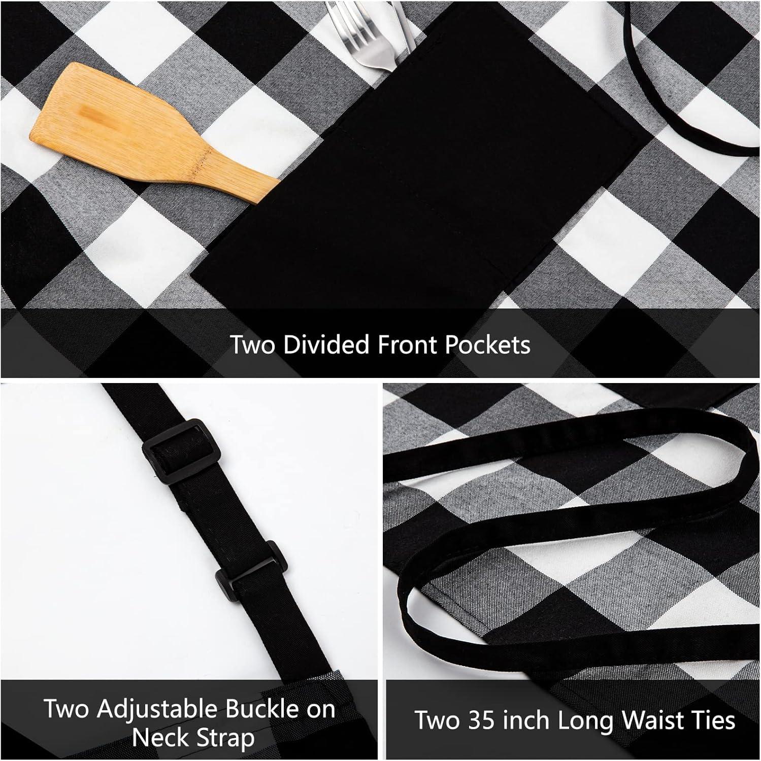 Farmhouse Living Buffalo Check Kitchen Apron with Pocket - 28" x 33" - Black/White - Elrene Home Fashions