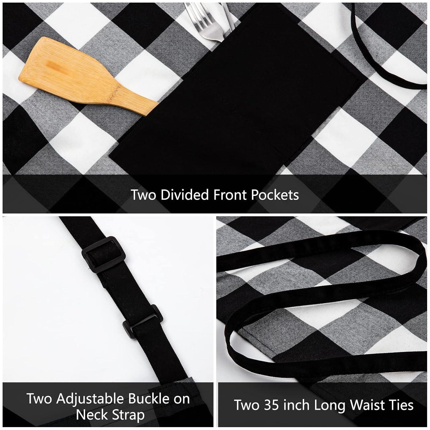 Farmhouse Living Buffalo Check Kitchen Apron with Pocket - 28" x 33" - Black/White - Elrene Home Fashions