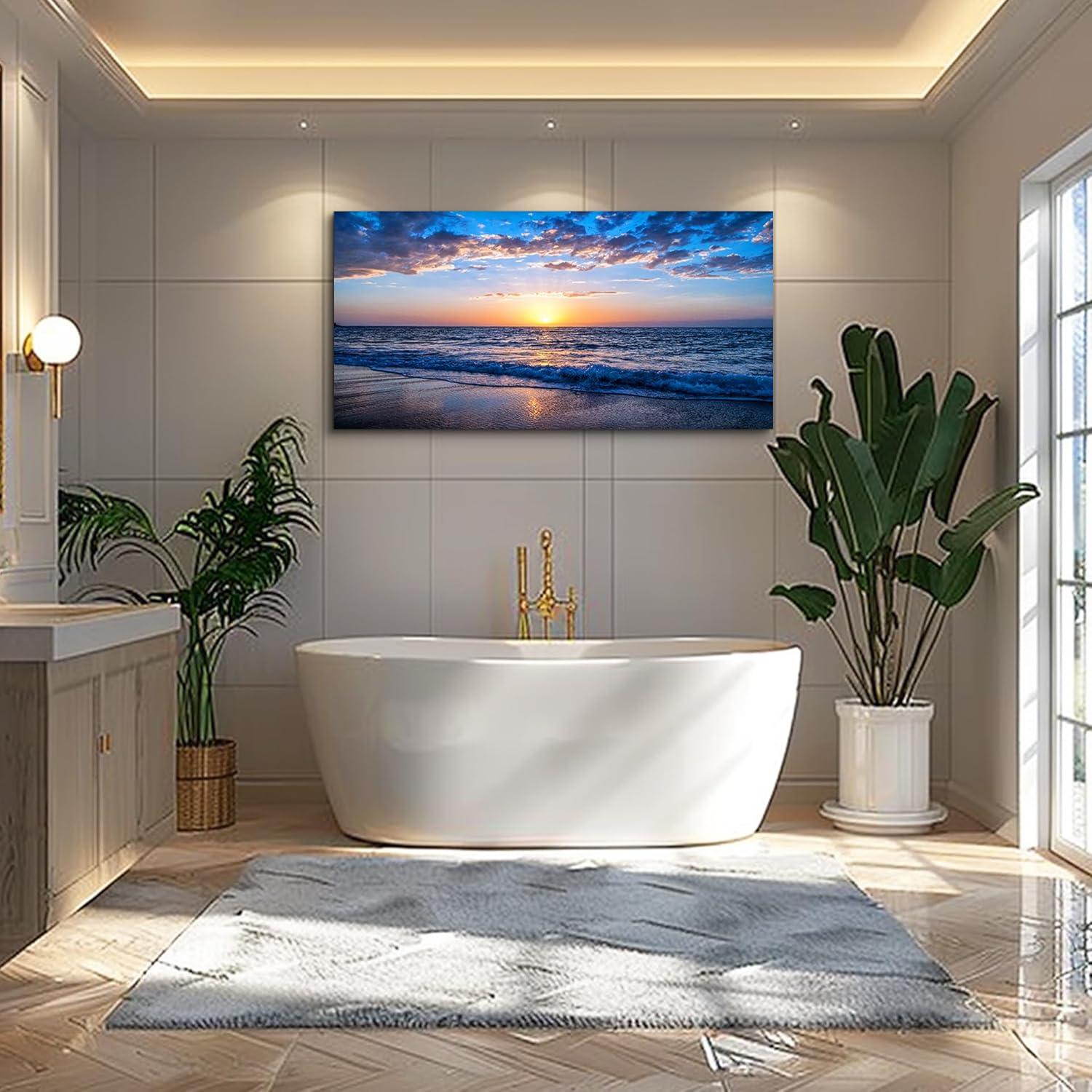 Creowell Wall Art Moon Sea blue Ocean Landscape Paintings Bedroom Canvas Art Print wall art for living room Paintings for Wall Decor and Home Decor -20x16 Inch