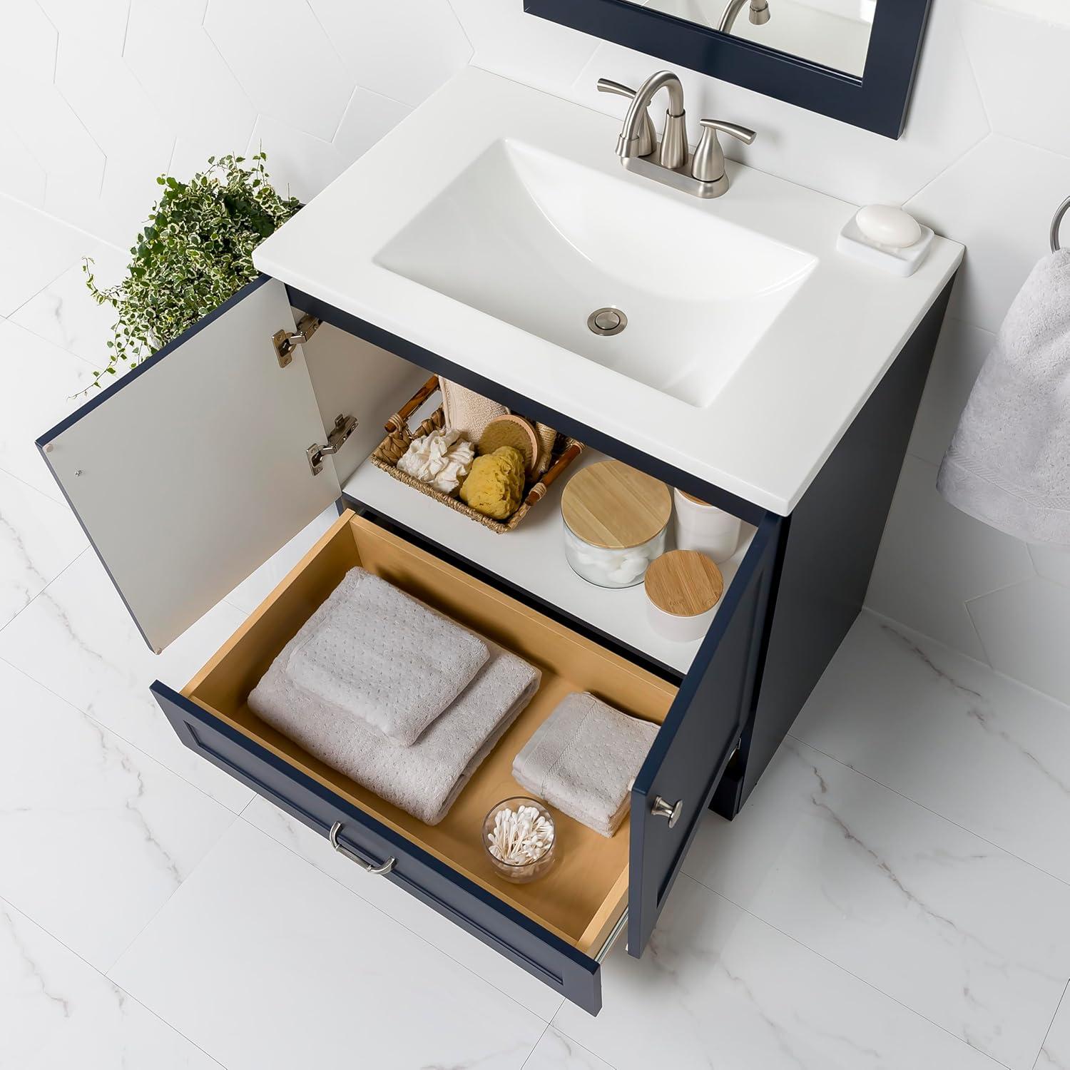 Deep Blue Shaker Style Bathroom Vanity with Marble Top