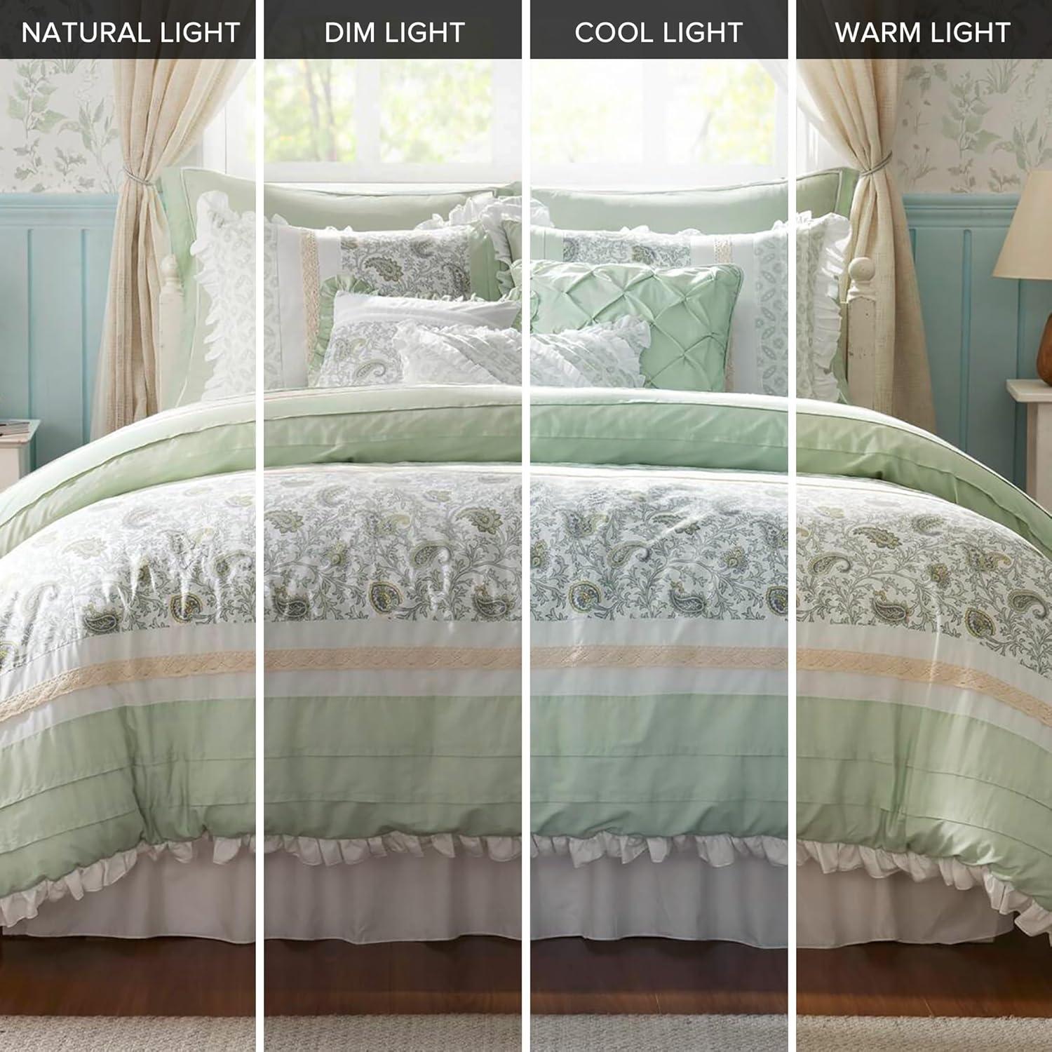 Madison Park Cal King Cotton 9-Piece Comforter Set with Lace Taping Pintucked Printed Bed in a Bag Bedding Set with Decorative Pillows and Euro Shams, Sage Green