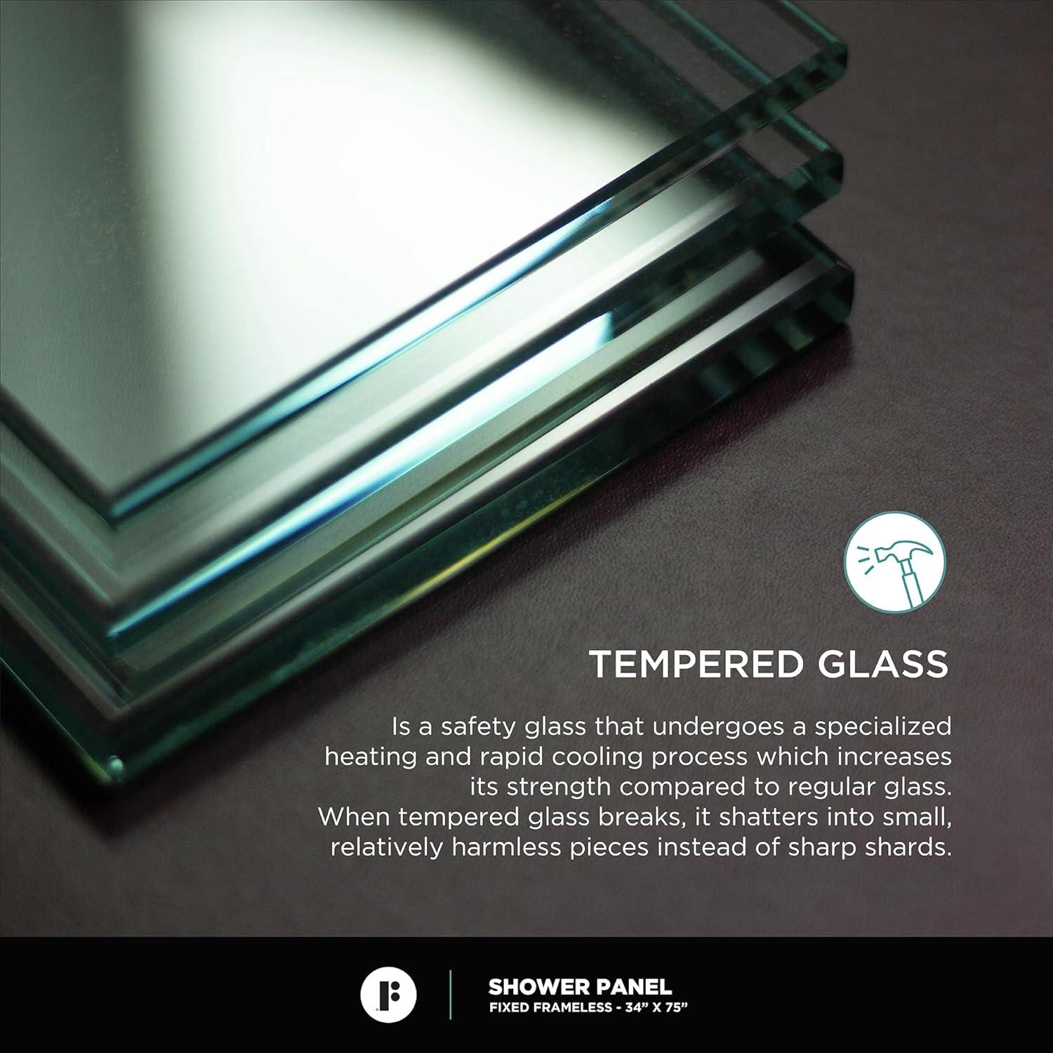 34'' W x 74.25'' H Semi-Frameless Fixed Glass Panel