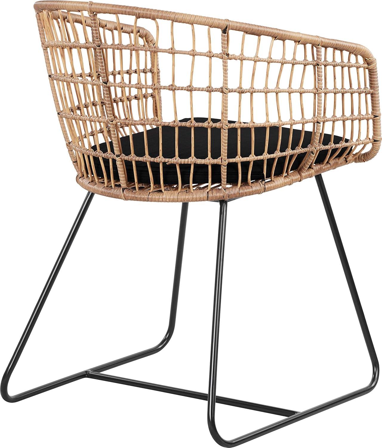 Tommy Hilfiger Graham Rattan Dining Chair with Seat Cushion, Woven Wicker, Boho Lounge Furniture