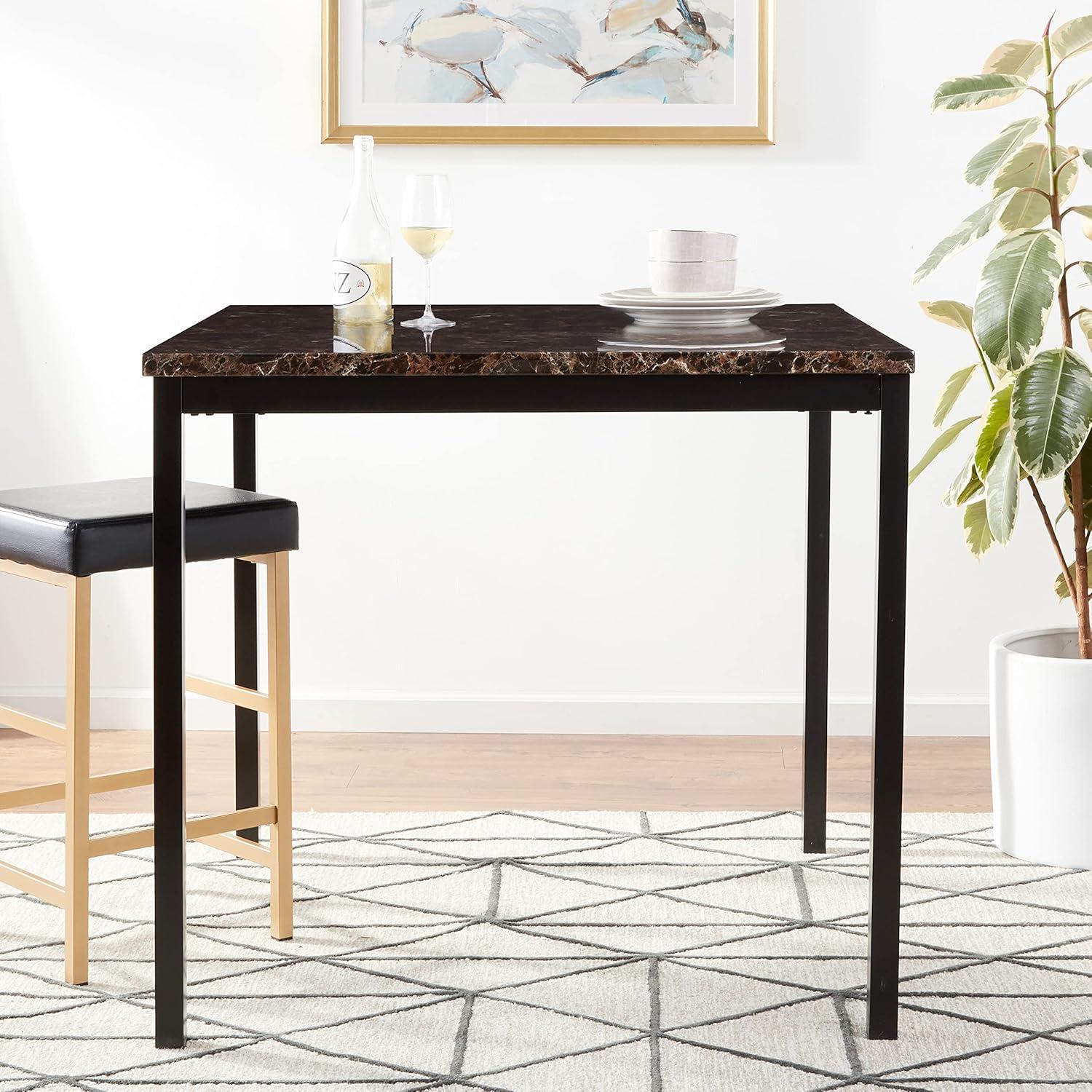 Weston Home Declan Faux Marble Counter Height Dining Table, Black/Brown