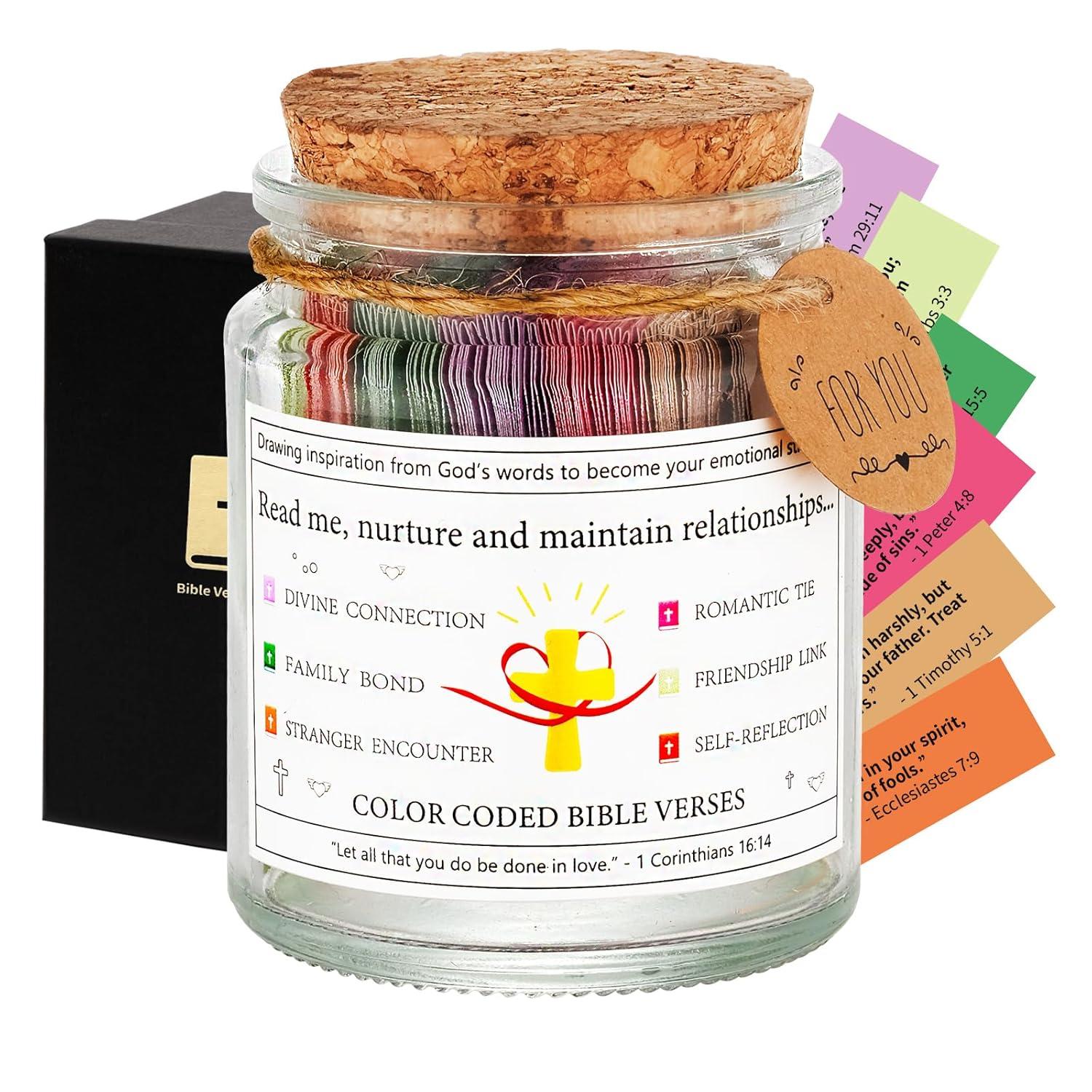 Bible Verse Jar,Bible Prayer Scripture Cards Jar-Christian Gifts For Women Men Teen Friends,Birthday Gifts For Women Grandma Mom Sister,Church Religious God Spiritual Growth & Interpersonal Connection