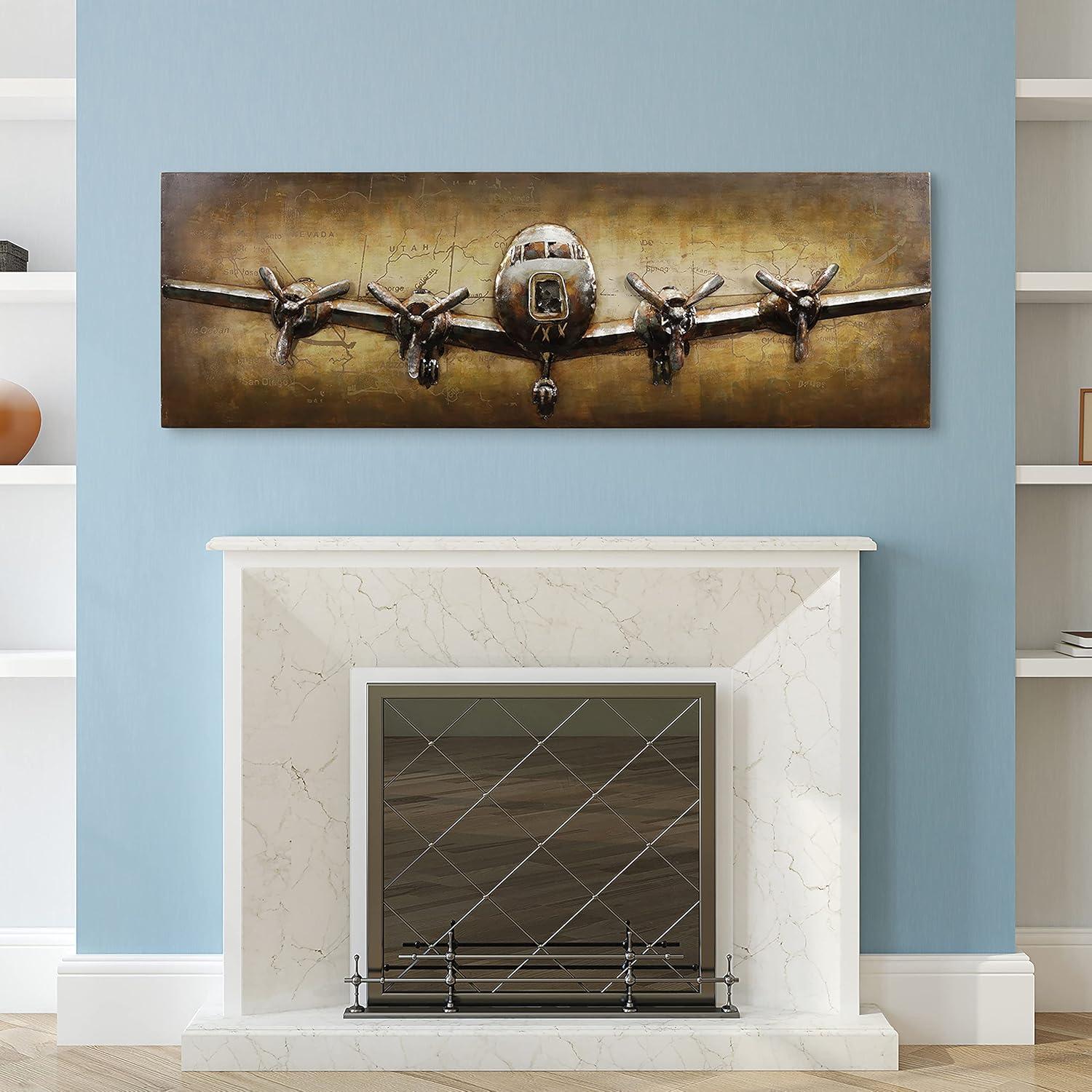 Empire Art Direct  24 x 72 in. Airplane Hand Painted Primo Mixed Media Iron Wall Sculpture 3D Metal Wall Art