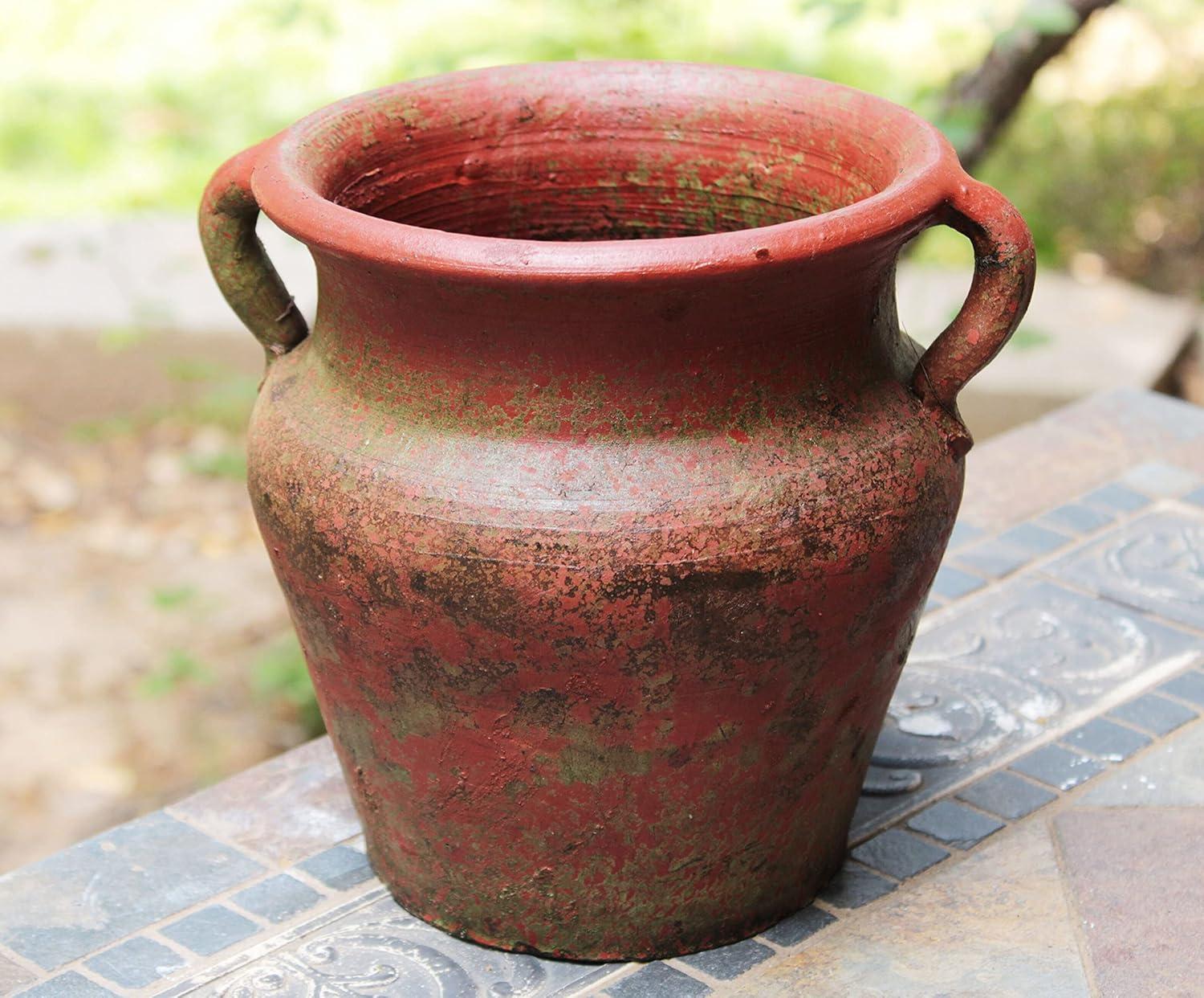 Distressed Red Terra-Cotta Vessel with Looped Handles