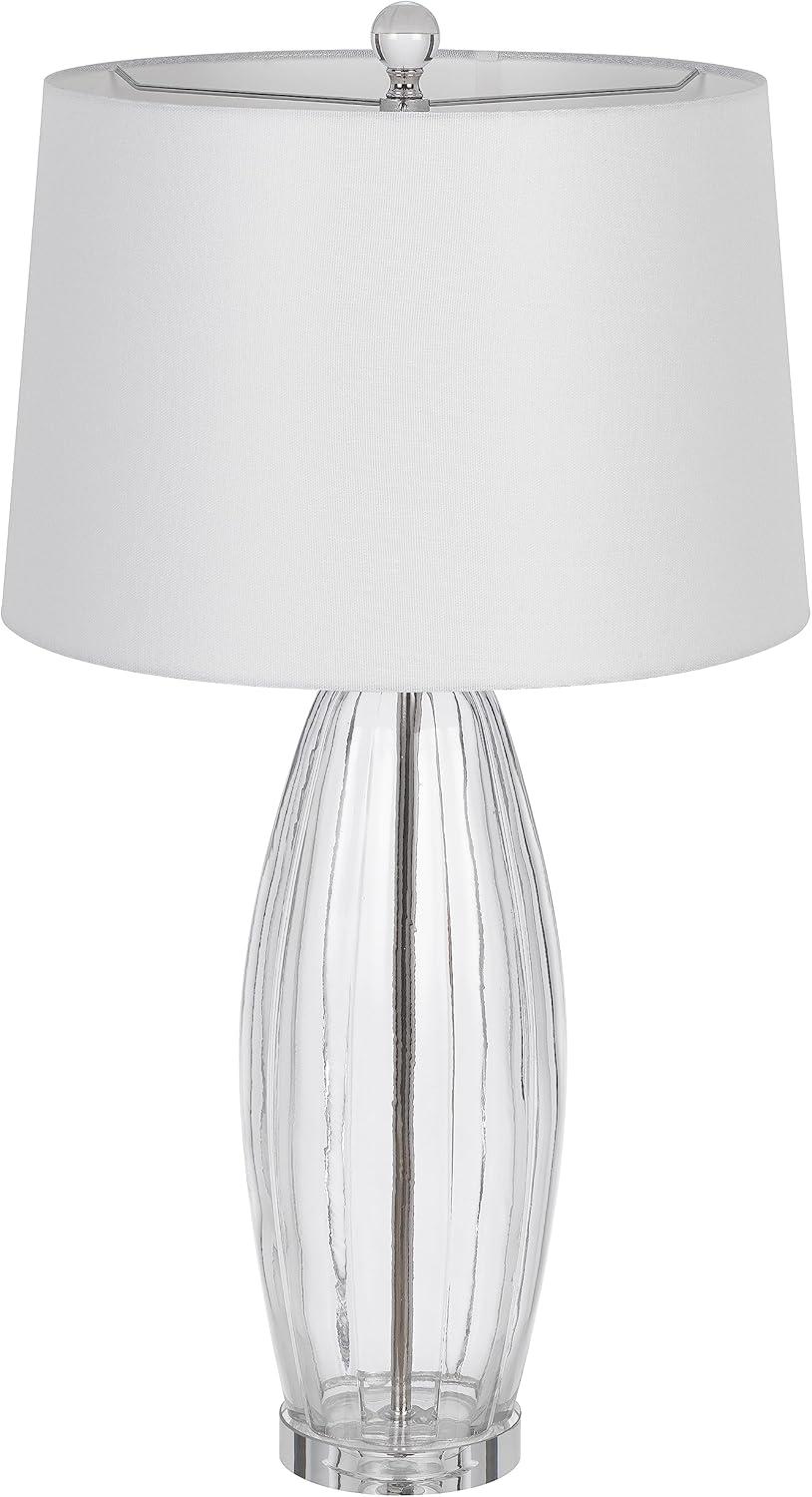 Raisio Clear Glass Table Lamp with White Fabric Shade, Set of 2