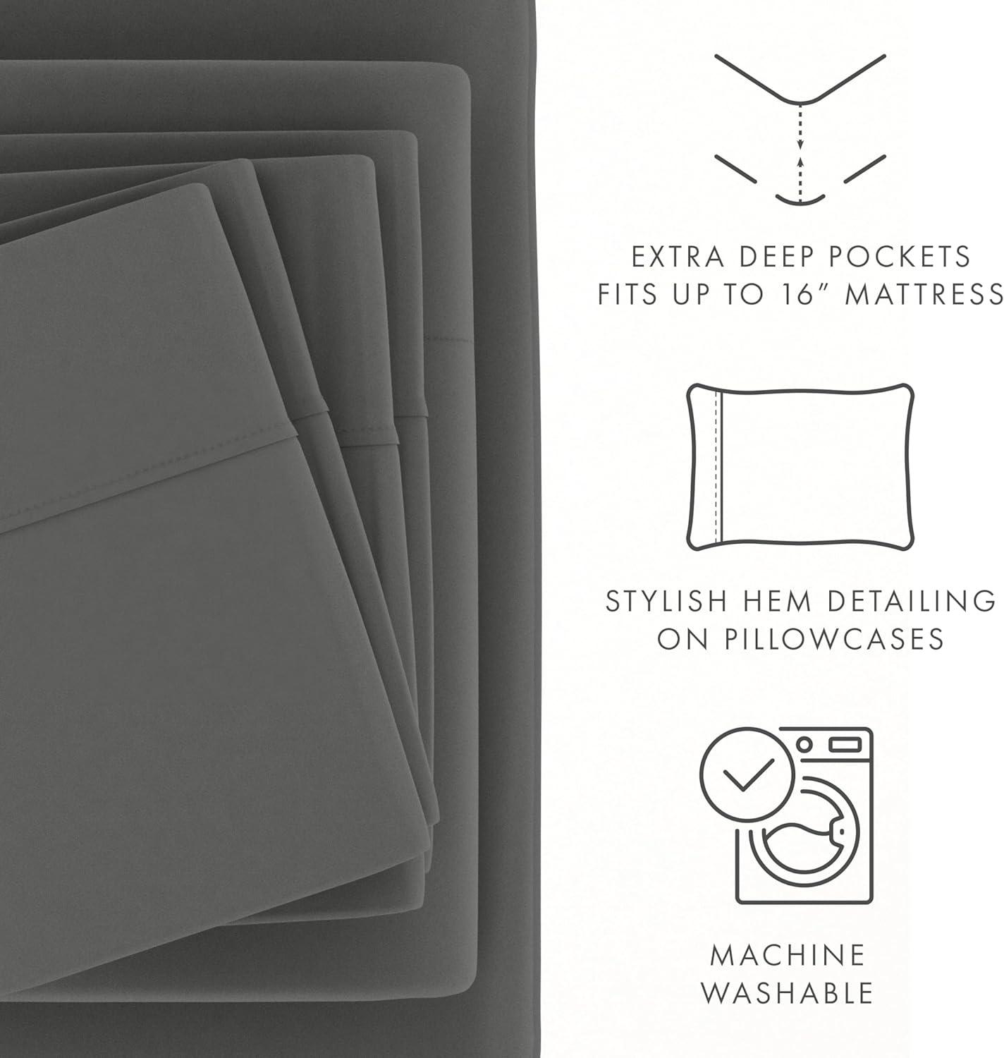 Gray Twin Deep Pocket Microfiber Bed Sheet Set