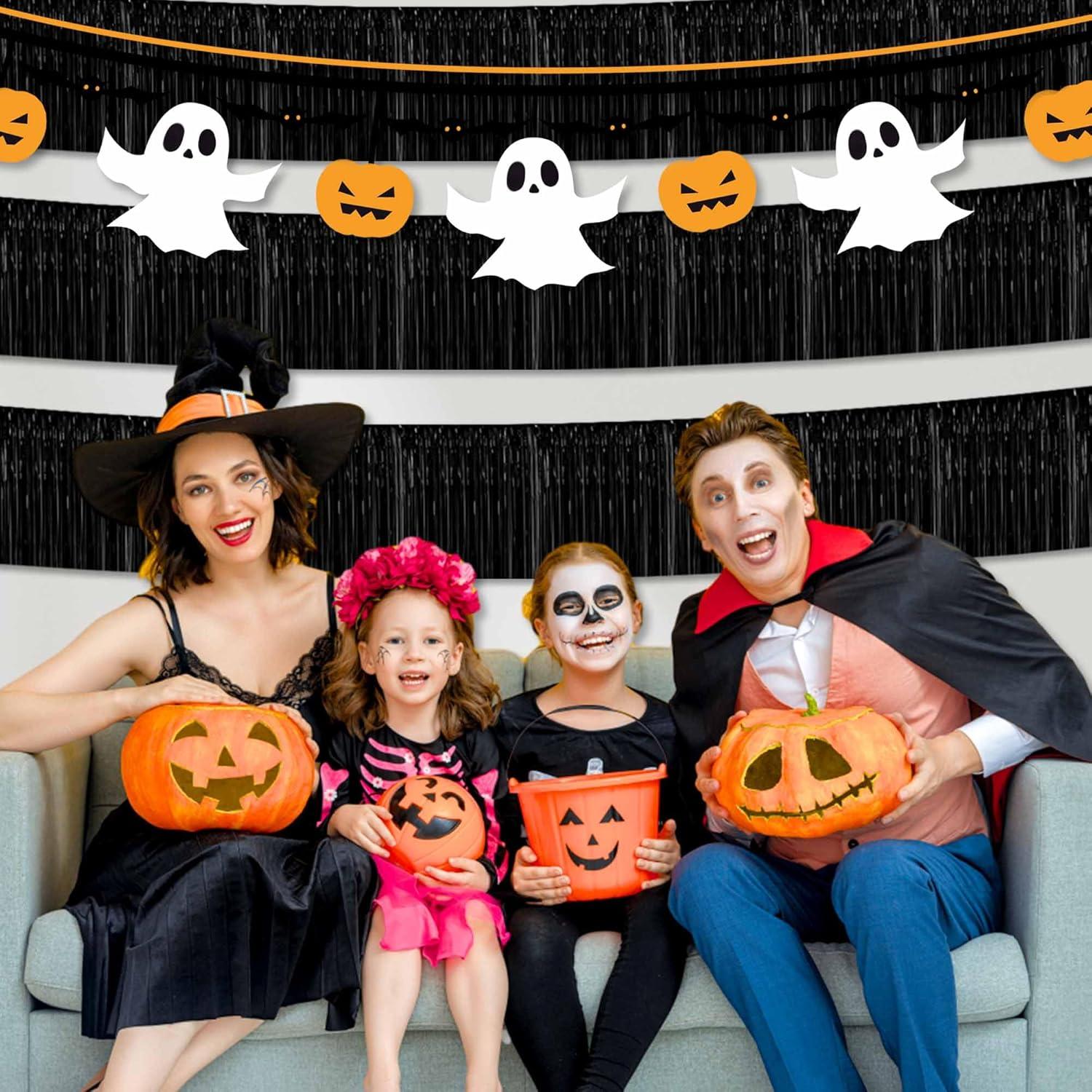 6 Pack 10 Feet Metallic Foil Fringe Garland Tinsel Streamers, Boriyuan Wall Hanging Fringe Backdrop Banner for Parade Floats, Wedding, Birthday, Christmas, New Year Party Decorations (Black)