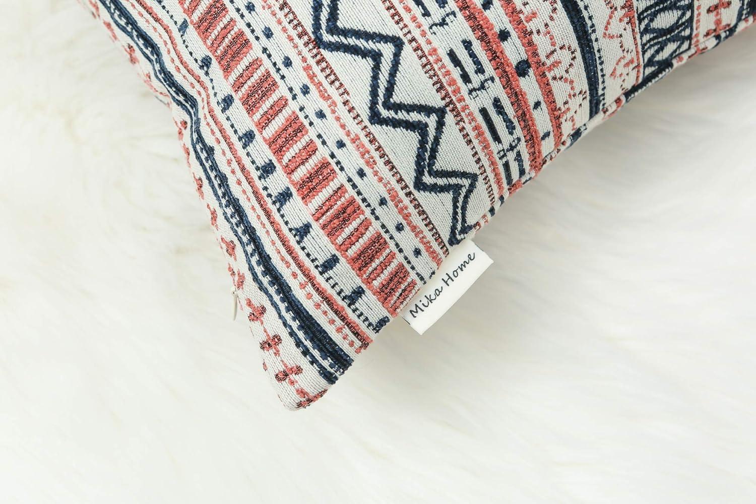 Pack of 2 Throw Pillow Covers Decorative Pillow Cases for Sofa Couch Bed, Bohemian Striped Geometric Pattern, 20x20 Inches, Navy Pink Cream