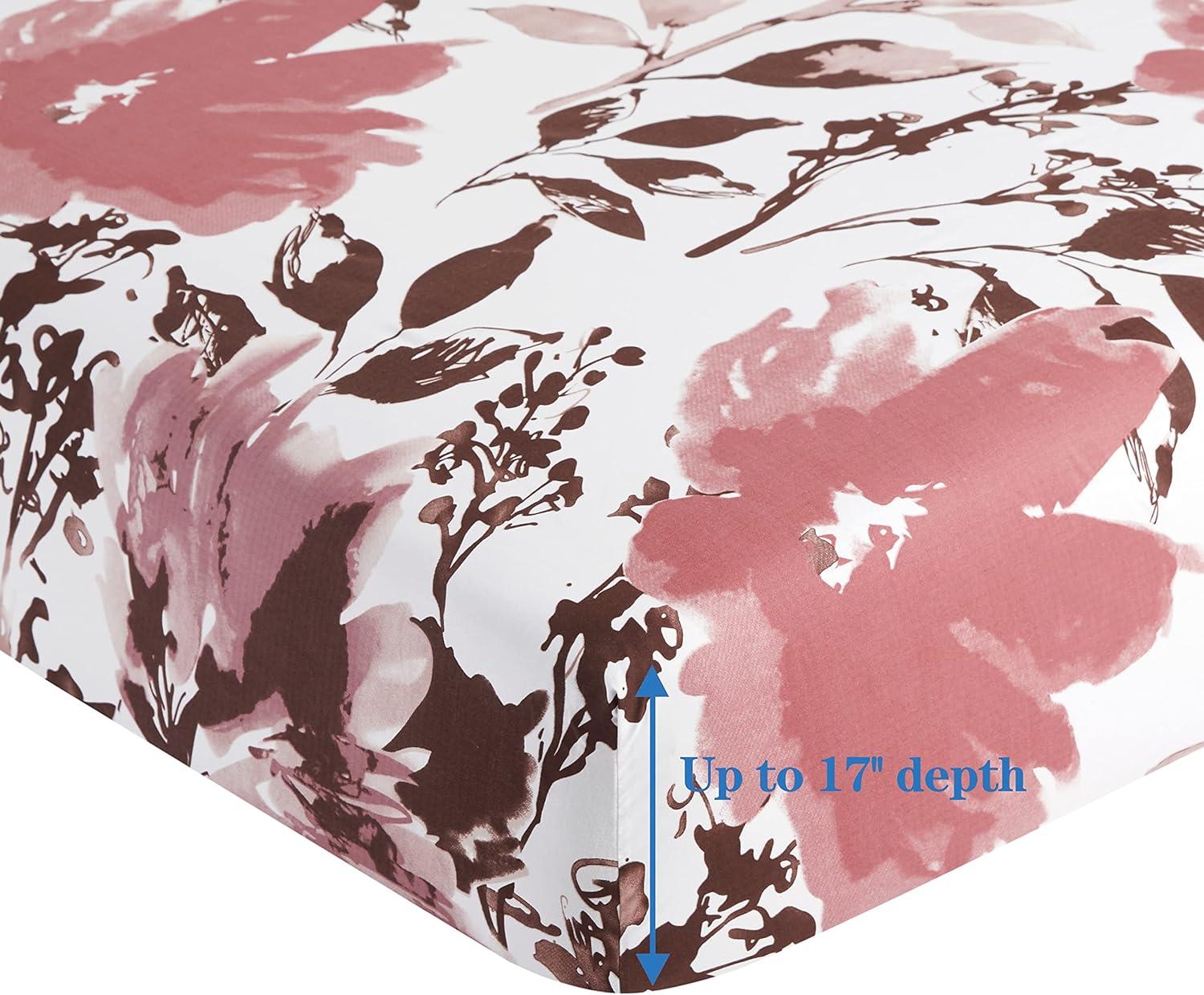 Queen Pink Floral Polyester Bamboo Deep Pocket Sheet Set