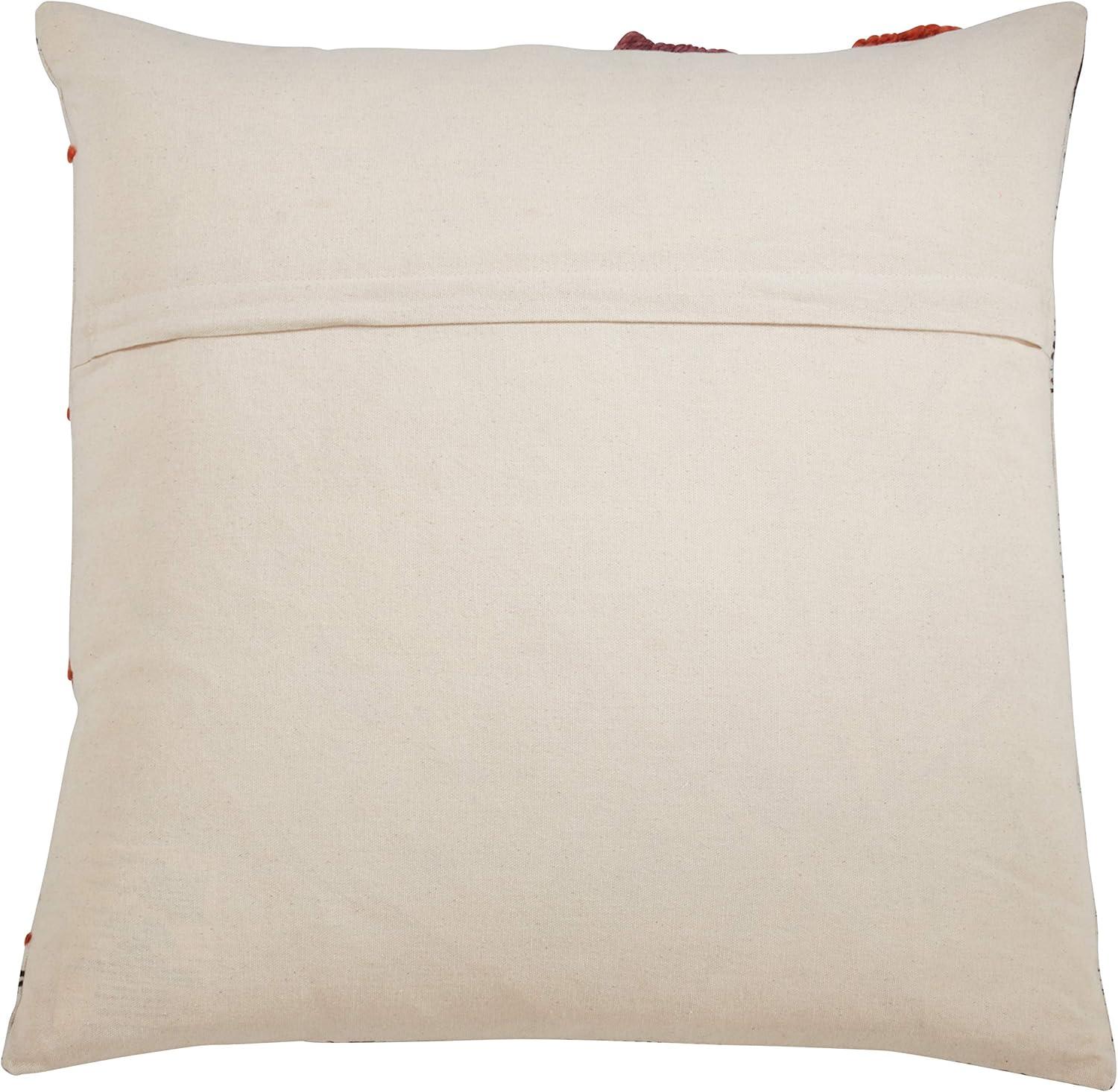 Saro Lifestyle Block Print Embroidered  Decorative Pillow Cover, Coral, 22"