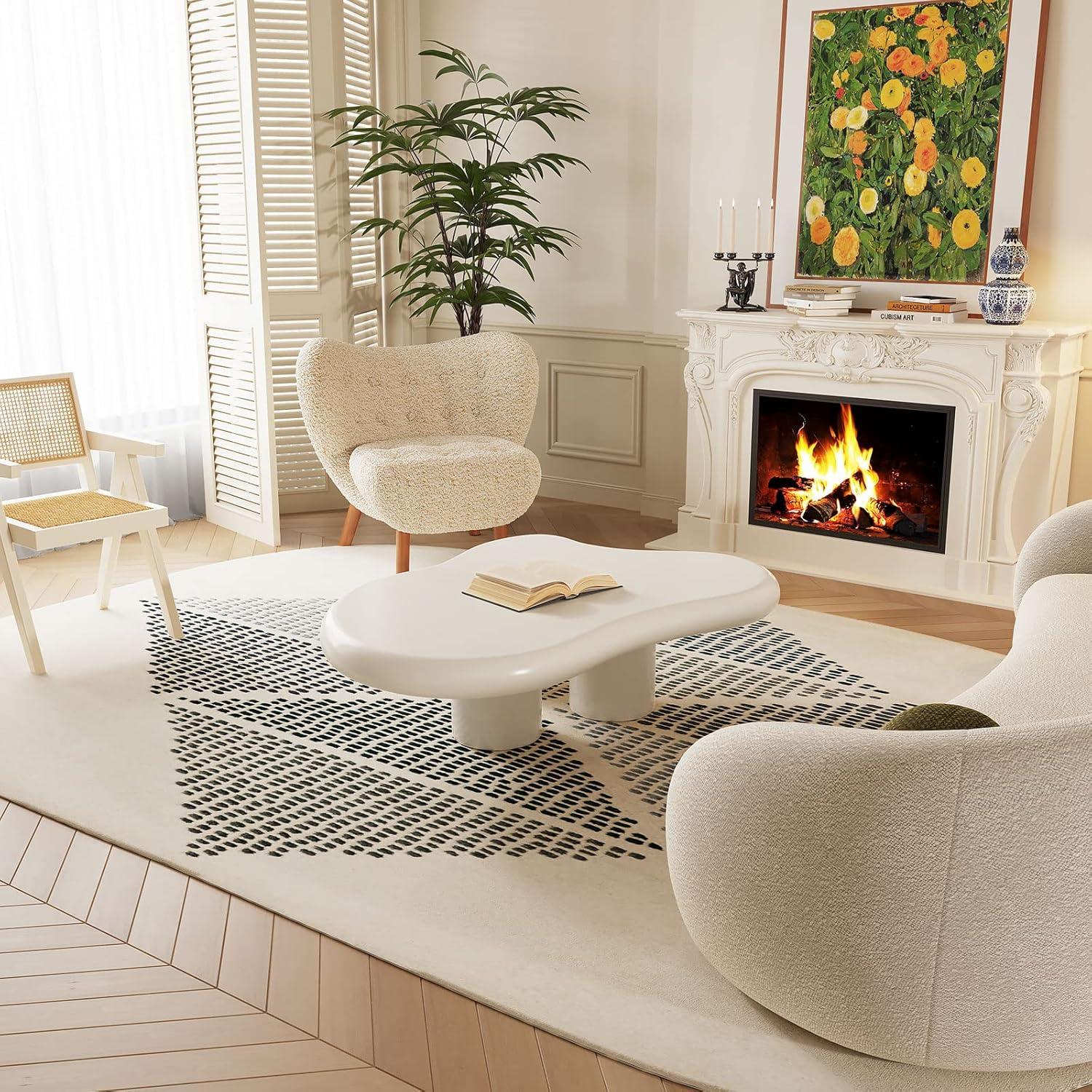 Guyii 41.02" Cream White Cloud Coffee Table, Irregular Coffee Table with 3 Legs for Living Room, Office