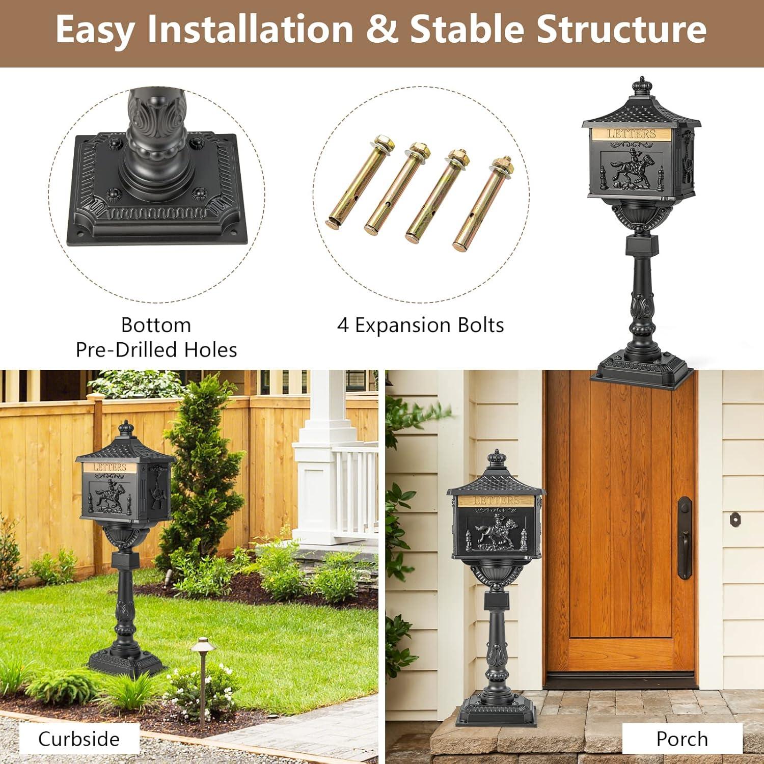 Black Cast Aluminum Lockable Retro Mailbox with Post