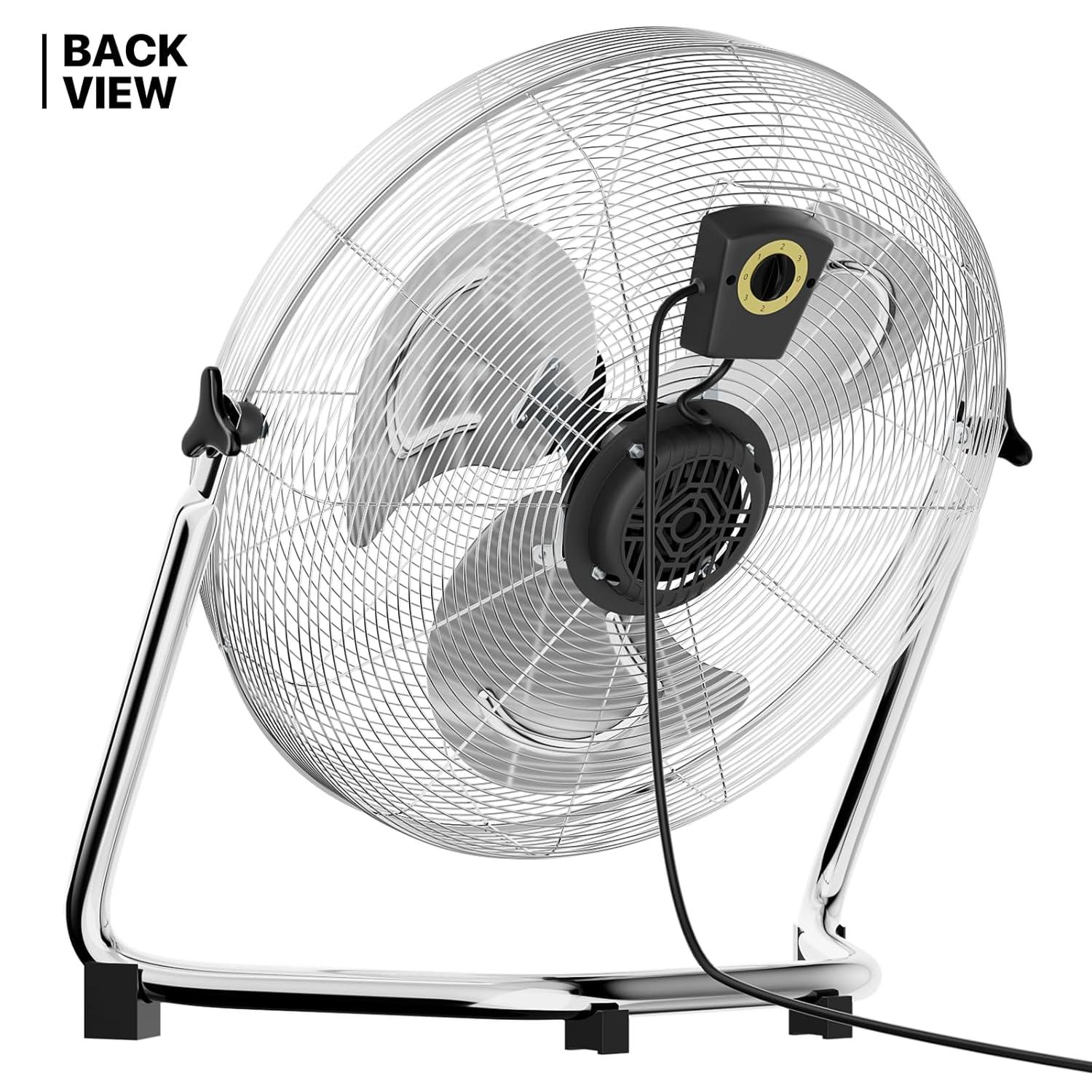 mollie 22 Inch High Velocity Floor Fan with 3 Speed Heavy Duty Metal Adjustable Tilt Portable Quiet Air Circulator for Home Garage, Workshop, Factory and Basement, 3522 CFM, Silver