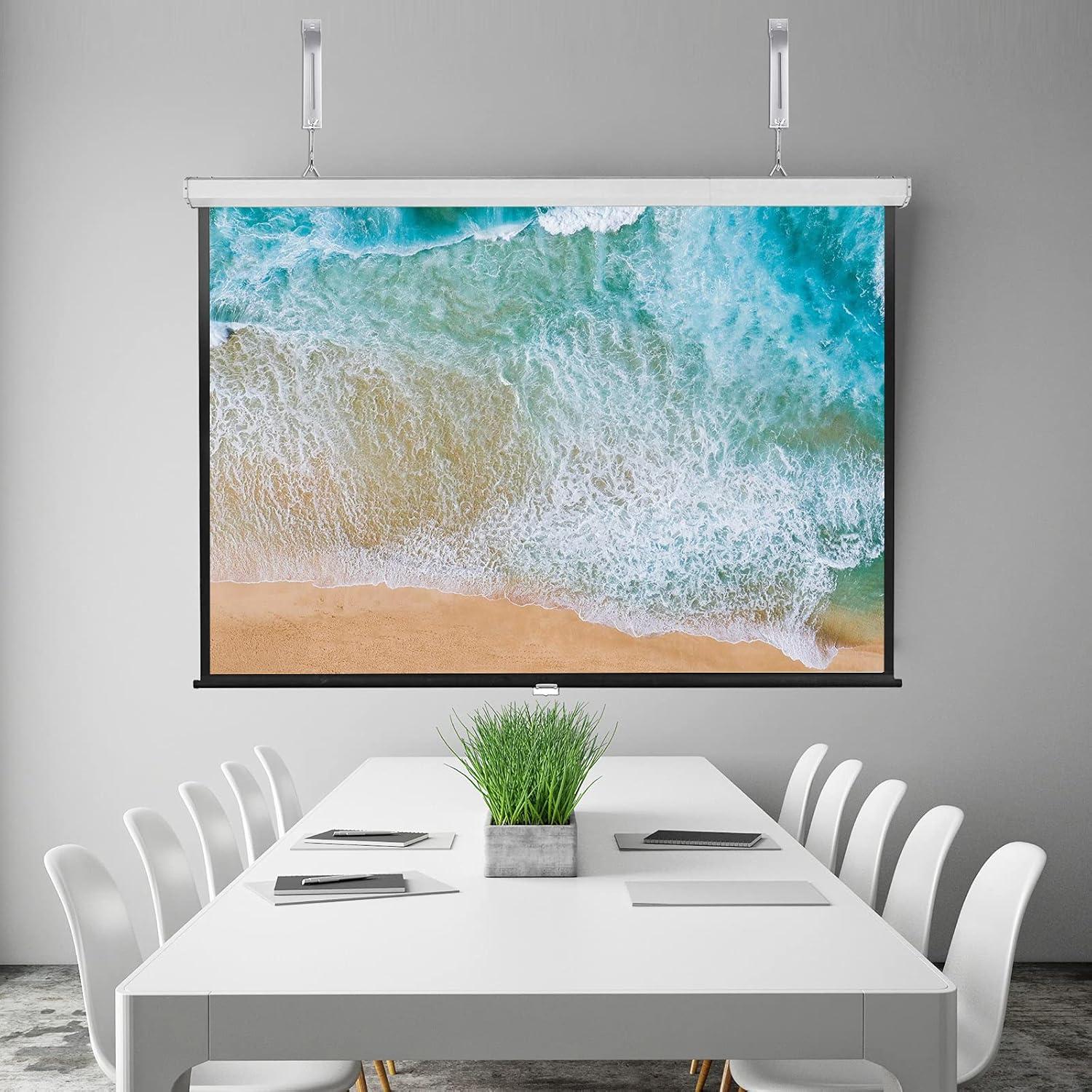 WALI Universal Projector Screen Ceiling Mount, Wall Hanging Mount L-Brackets, 12 inch Adjustable Extension with Hook Kit, Perfect Projector Screen Placement Hold up to 80 lbs (PSM001XL-W), White