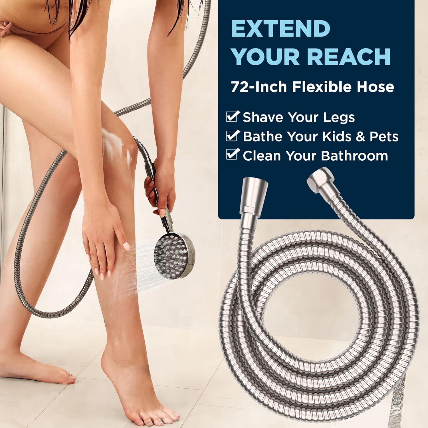 HammerHead Showers® Solid Metal Dual Shower Head Combo – BRUSHED NICKEL – 8 Inch Rainfall High Flow Shower Head & Handheld Shower Head High Pressure with Hose 6ft - Hotel-Like Double Shower Heads