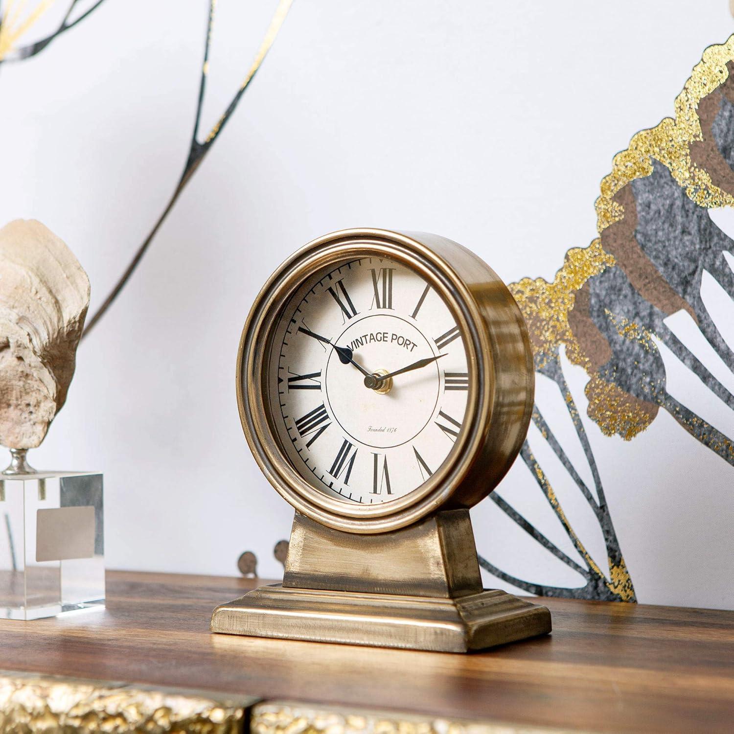 Creative Co-Op Quartz Gold Metal Tabletop Clock