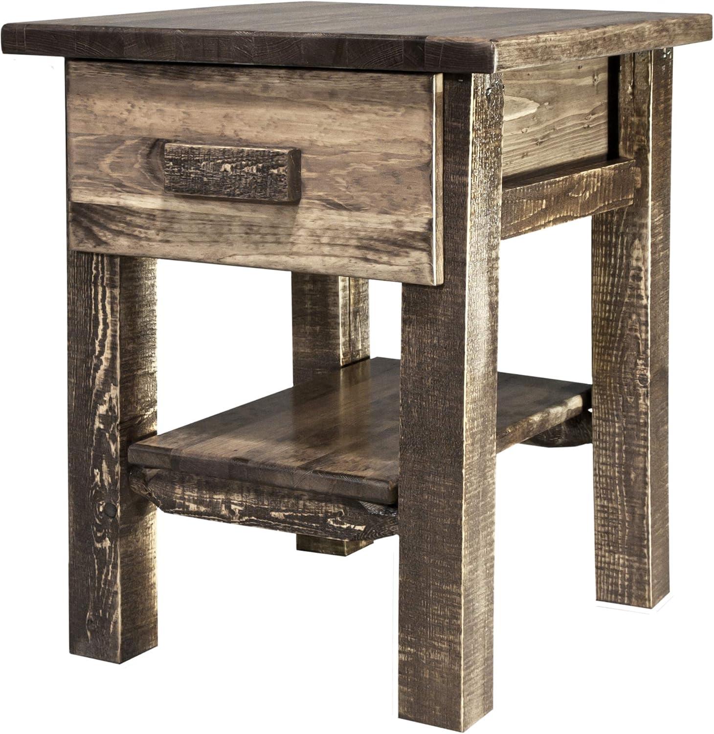 Homestead Collection Nightstand with Drawer & Shelf, Stain & Clear Lacquer Finish