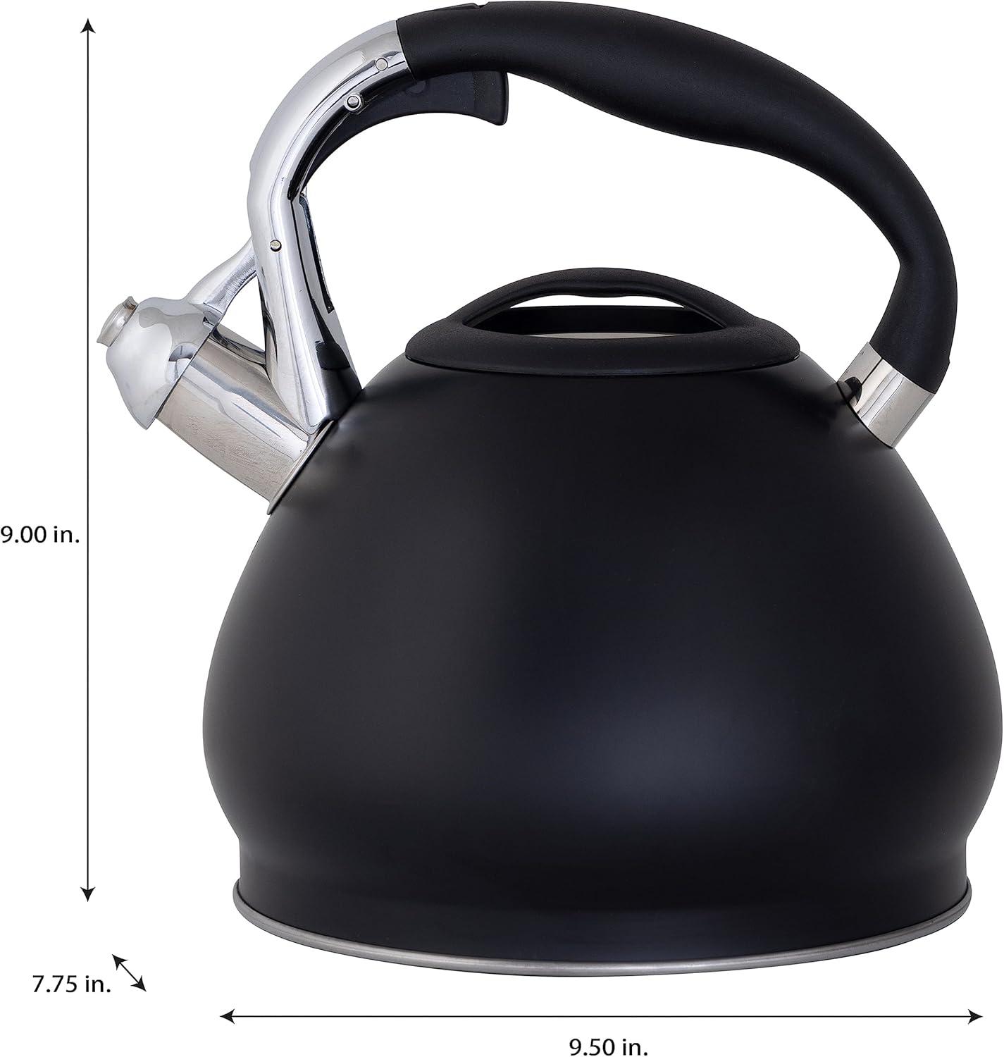 Matte Black Stainless Steel Whistling Tea Kettle, 14 Cup