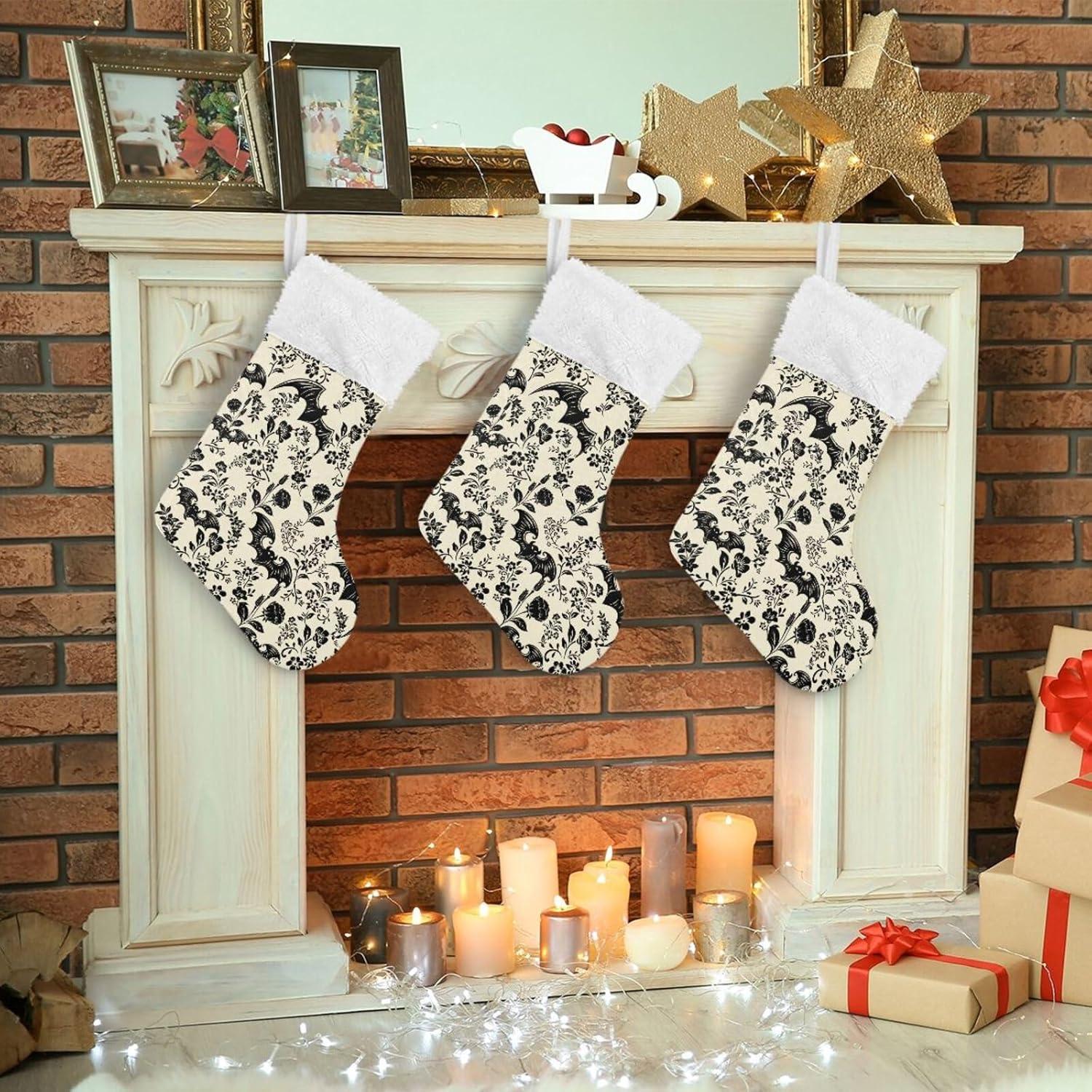 Hotbar Christmas Stocking Bats Silhouette, Plush Xmas Stockings Stair Fireplace Decoration for Holiday Party Festival 1 Pack