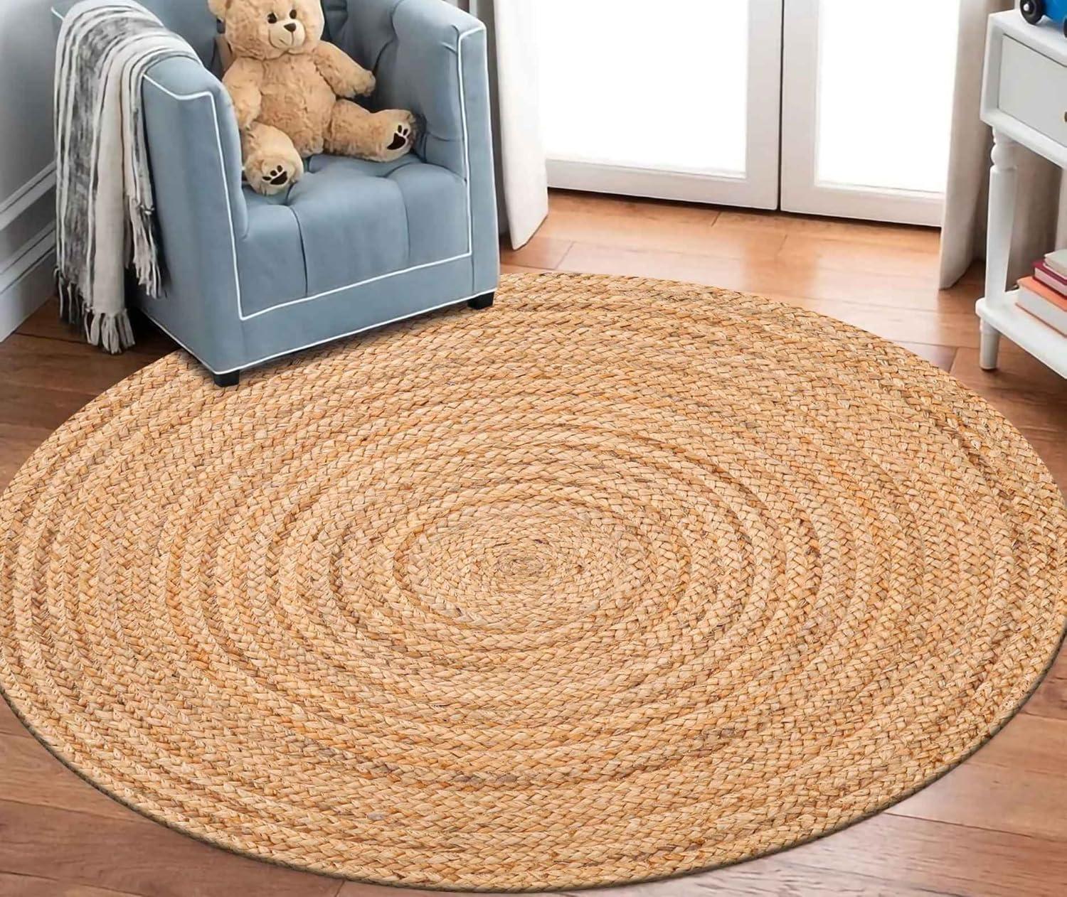 Nuloom 4 Round Rigo Jute Hand Woven Indoor Area Rug, Natural, Solid Farmhouse Design, Natural Fiber Bedroom, Living Room, Kitchen,