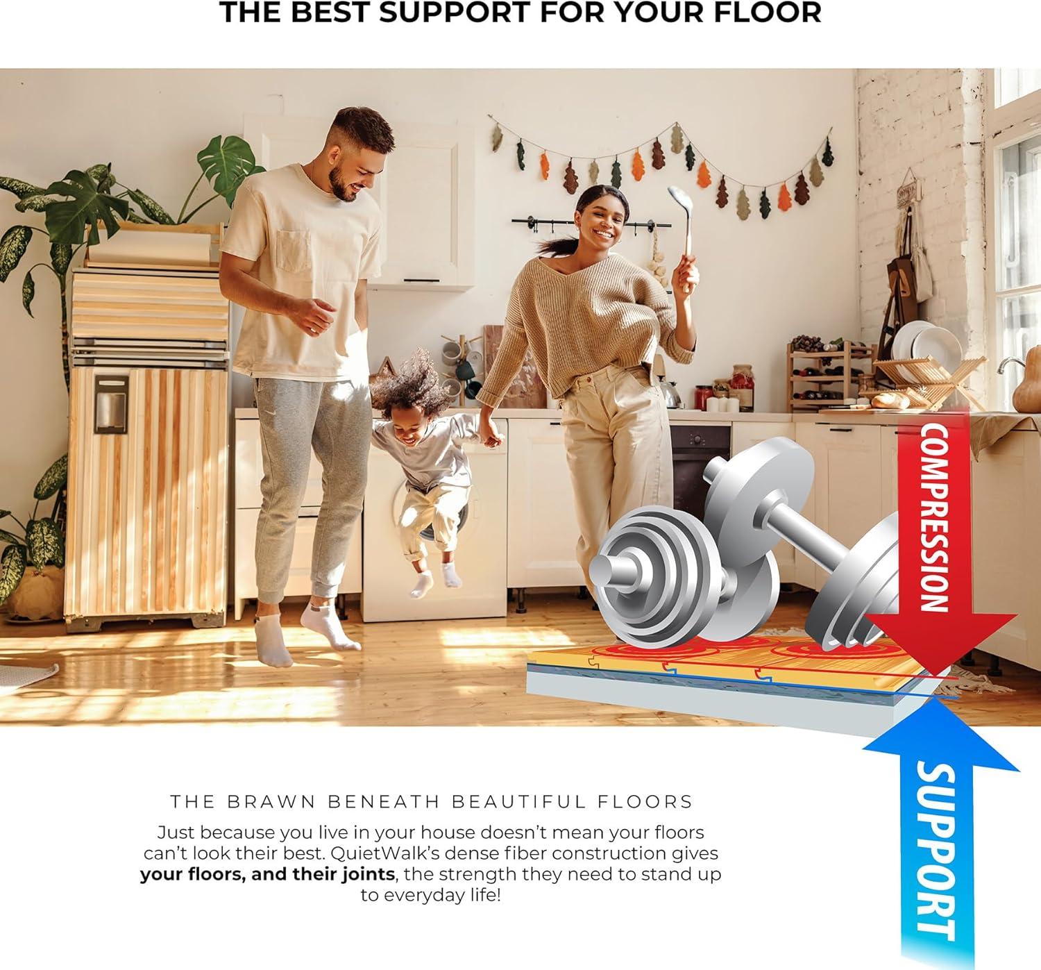 QuietWalk Underlayment 200 sq ft – 3 mm Thick – for Laminate & Hardwood Floors – Approved for Pre-Attached Pad – Recycled Fiber – Floating Install – Sound & Moisture Barrier – Made in USA