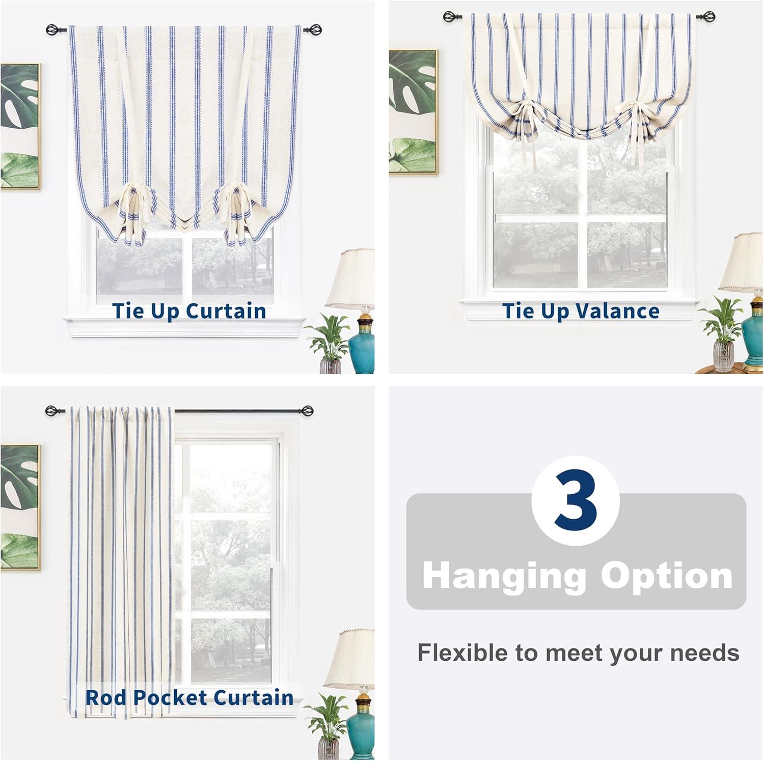 DriftAway Farmhouse Double Layer Linen Blackout Tie Up Curtains Thermal Insulated Vertical Striped Fully Lined Balloon Roman Shade Bathroom Window Adjustable Rod Pocket 25 Inch by 47 Inch Navy
