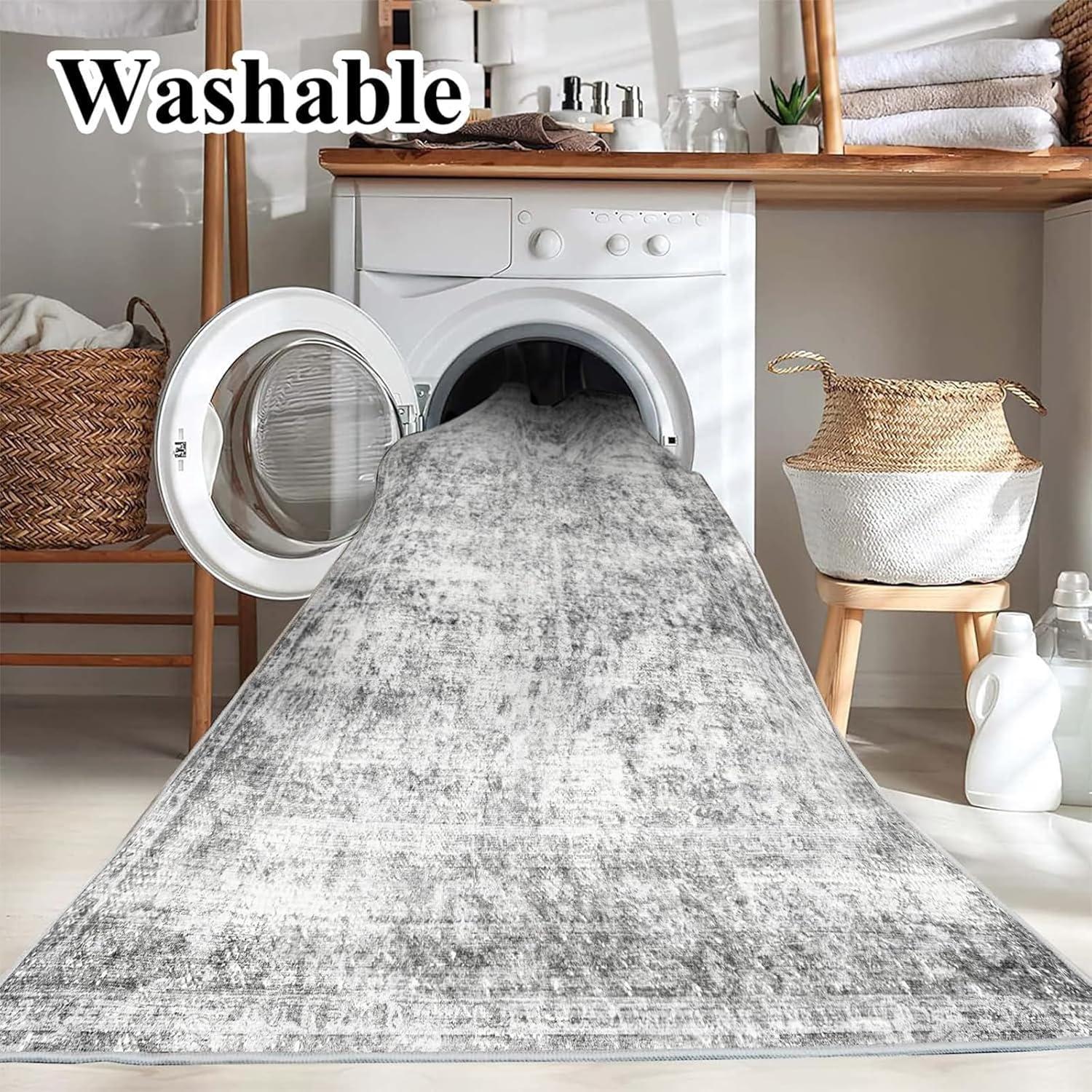 Haperlare Washable Living Room Rug Ultra Soft Rug Machine Washable Accent Rug Stain Resistant Ultra Thin Distressed Mats for Bedroom Living Room, 5' x 7' Gray