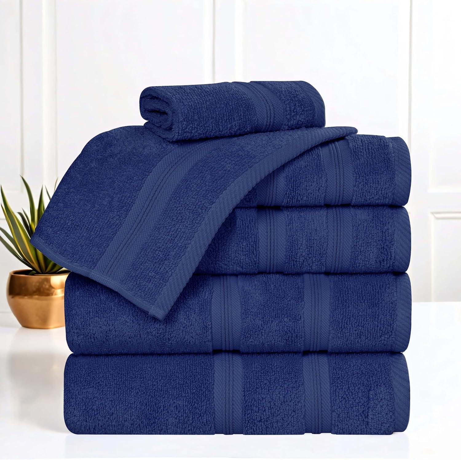 Superior Smart Dry 3-Piece Zero Twist Cotton Towel Set, Navy Blue