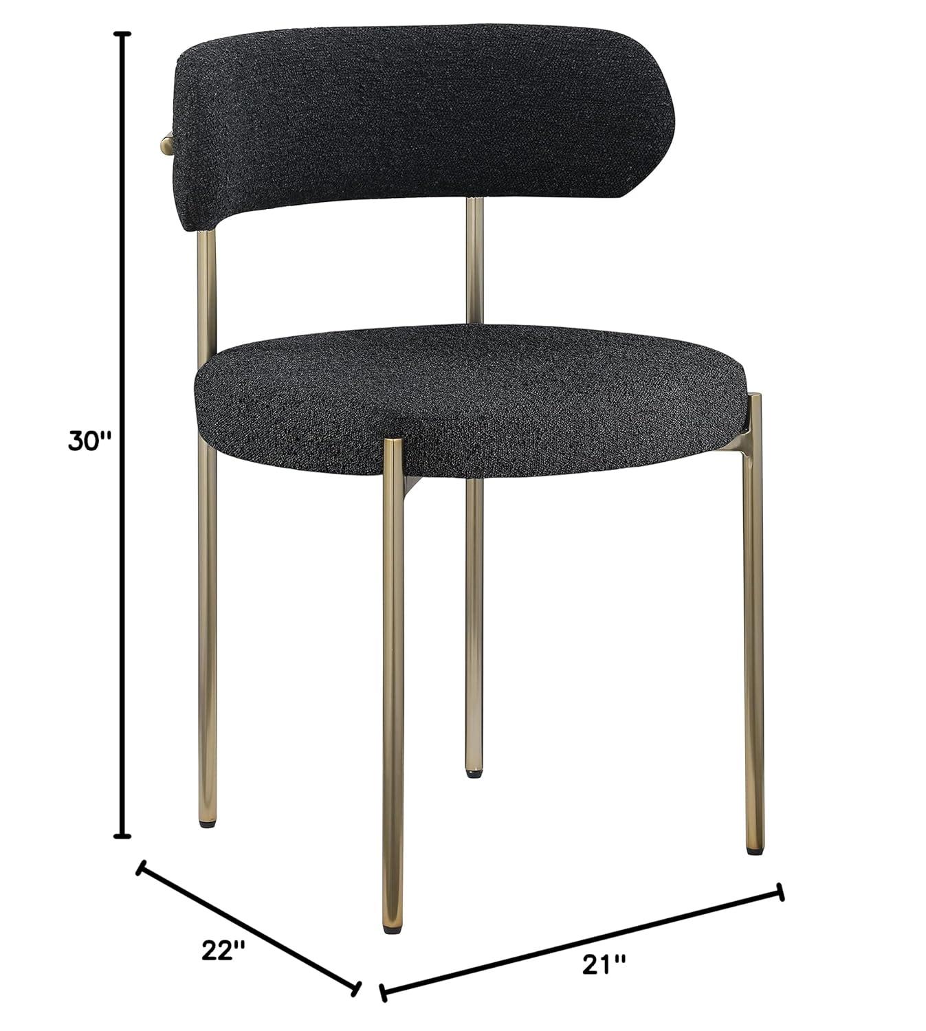 Meridian Furniture 887Black-C Beacon Collection Modern | Contemporary Upholstered Dining Chair, Rich Black Boucle Fabric, Brushed Brass Finish Iron Frame, 22" W x 21" D x 30" H, Black, Set of 2