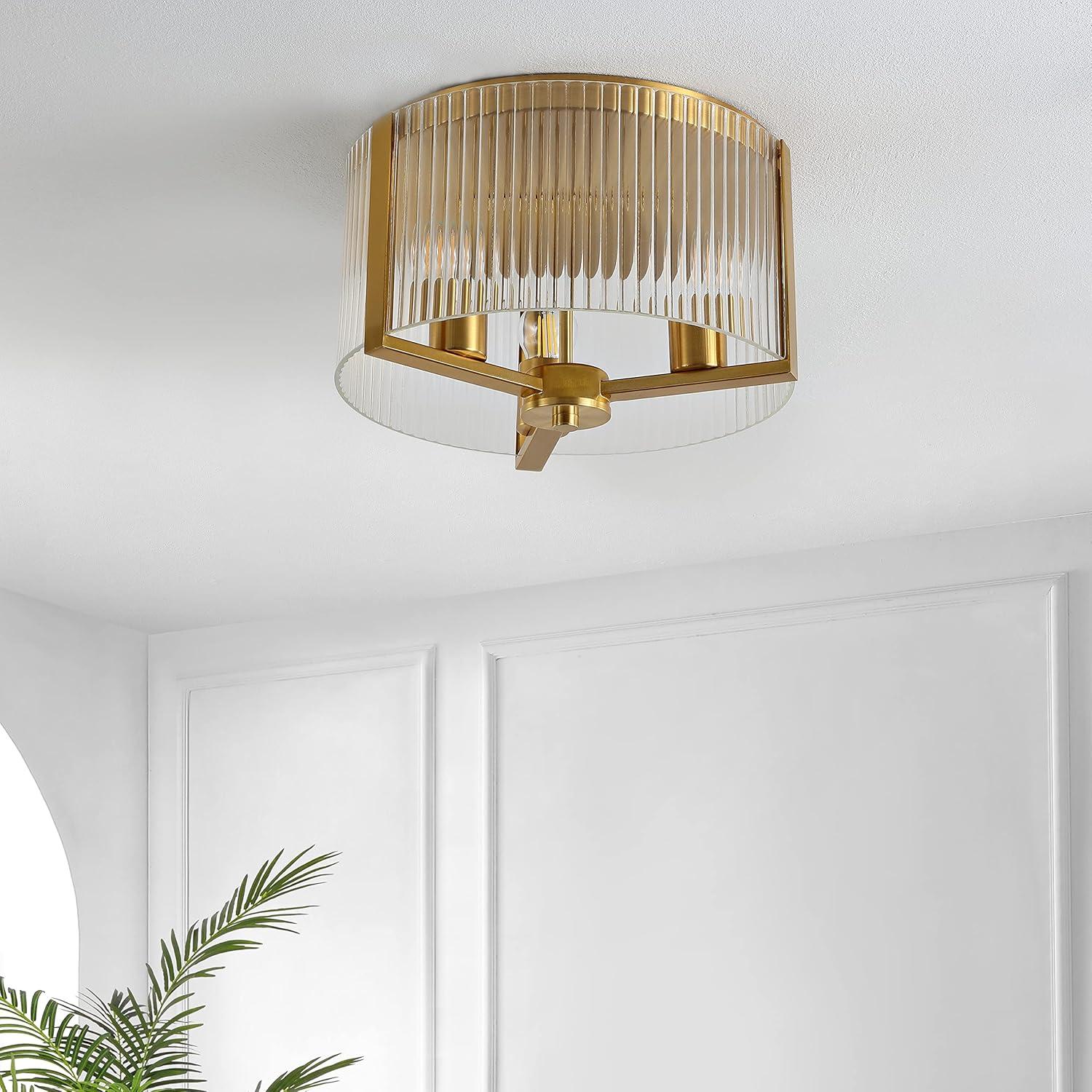 Jetra 3 Light 12.5" Flush Mount - Brass - Safavieh.