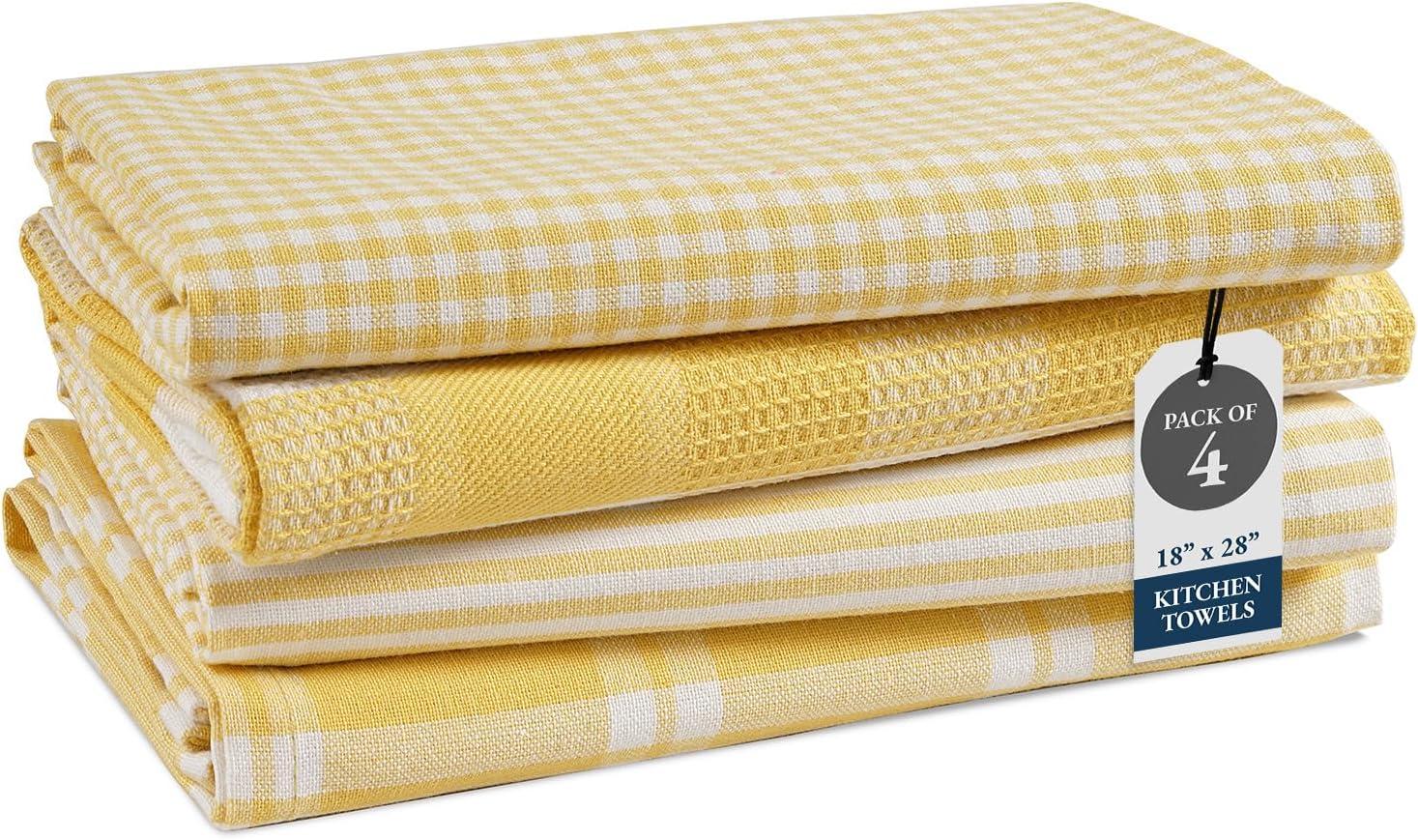 KAF Home Madison Set of 4 Absorbent, Durable and Soft Kitchen Towels | 18" x 28"  - Sunshine