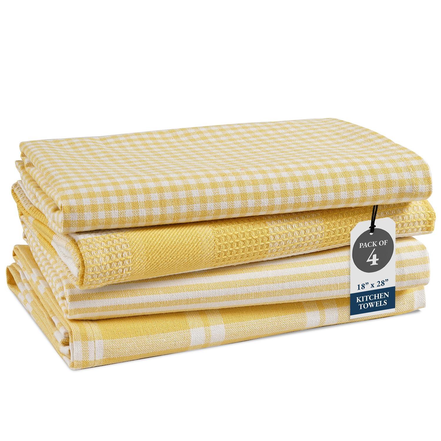 KAF Home Madison Set of 4 Absorbent, Durable and Soft Kitchen Towels | 18" x 28"  - Sunshine