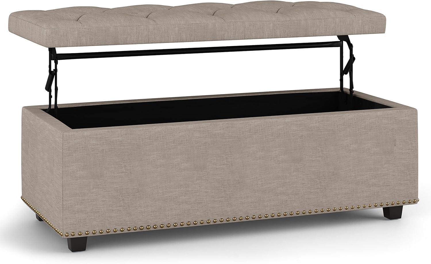 Hamilton 44 " W Rectangle Lift Top Storage Ottoman in Natural Linen Look Fabric