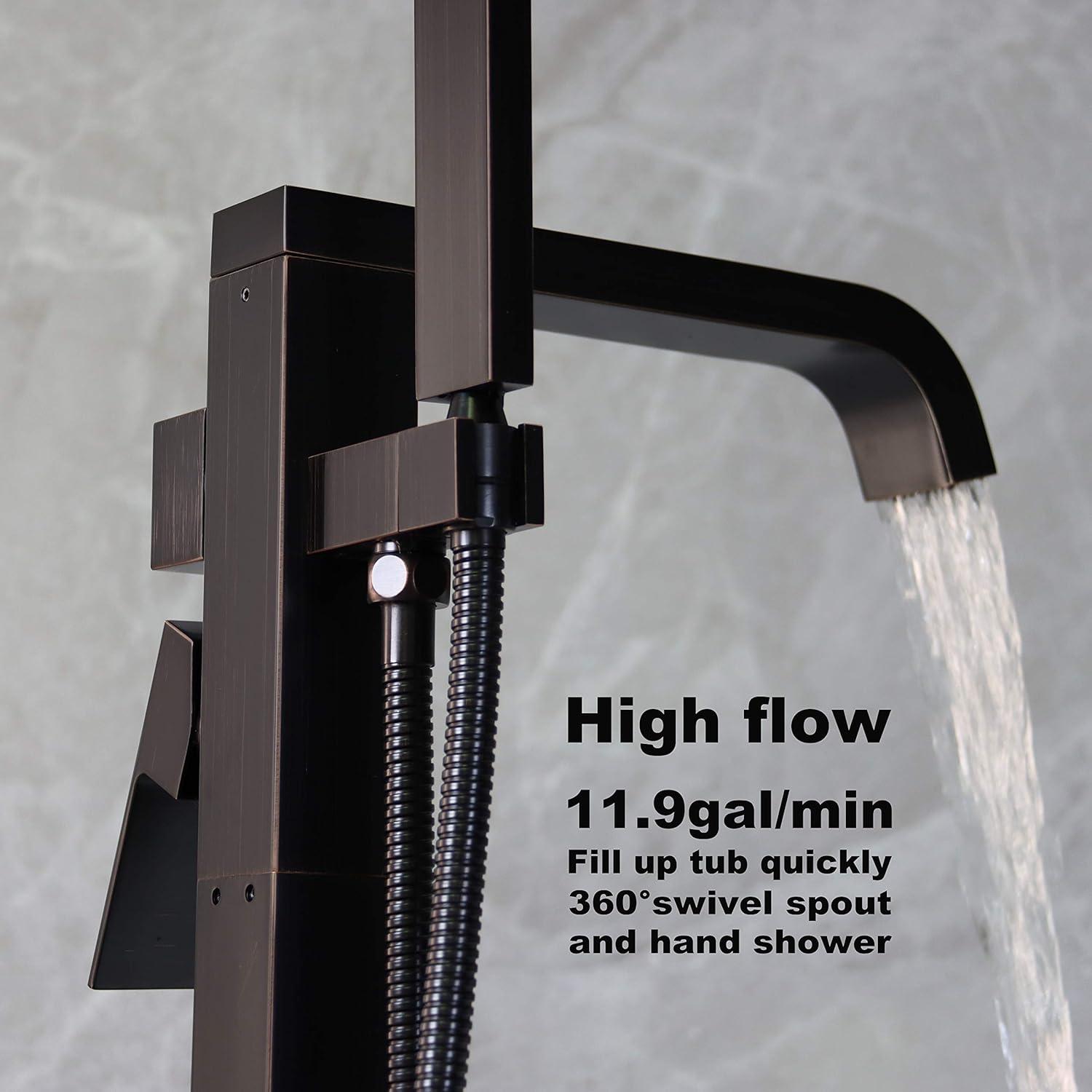 37.48" Solid Brass Floor Mounted Bathtub Faucet Freestanding Tub Filler with Handheld Shower