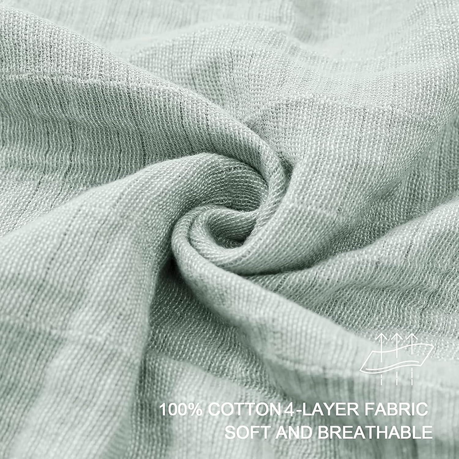 Sage Green Cotton Muslin 4-Layer Throw Blanket