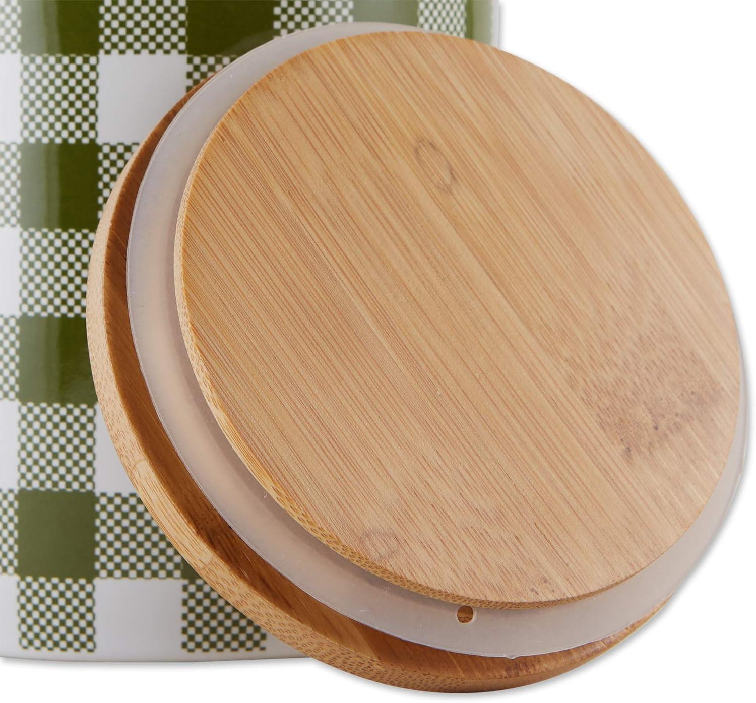 Design Imports Antique Green & White Buffalo Check Ceramic Canister Set/3