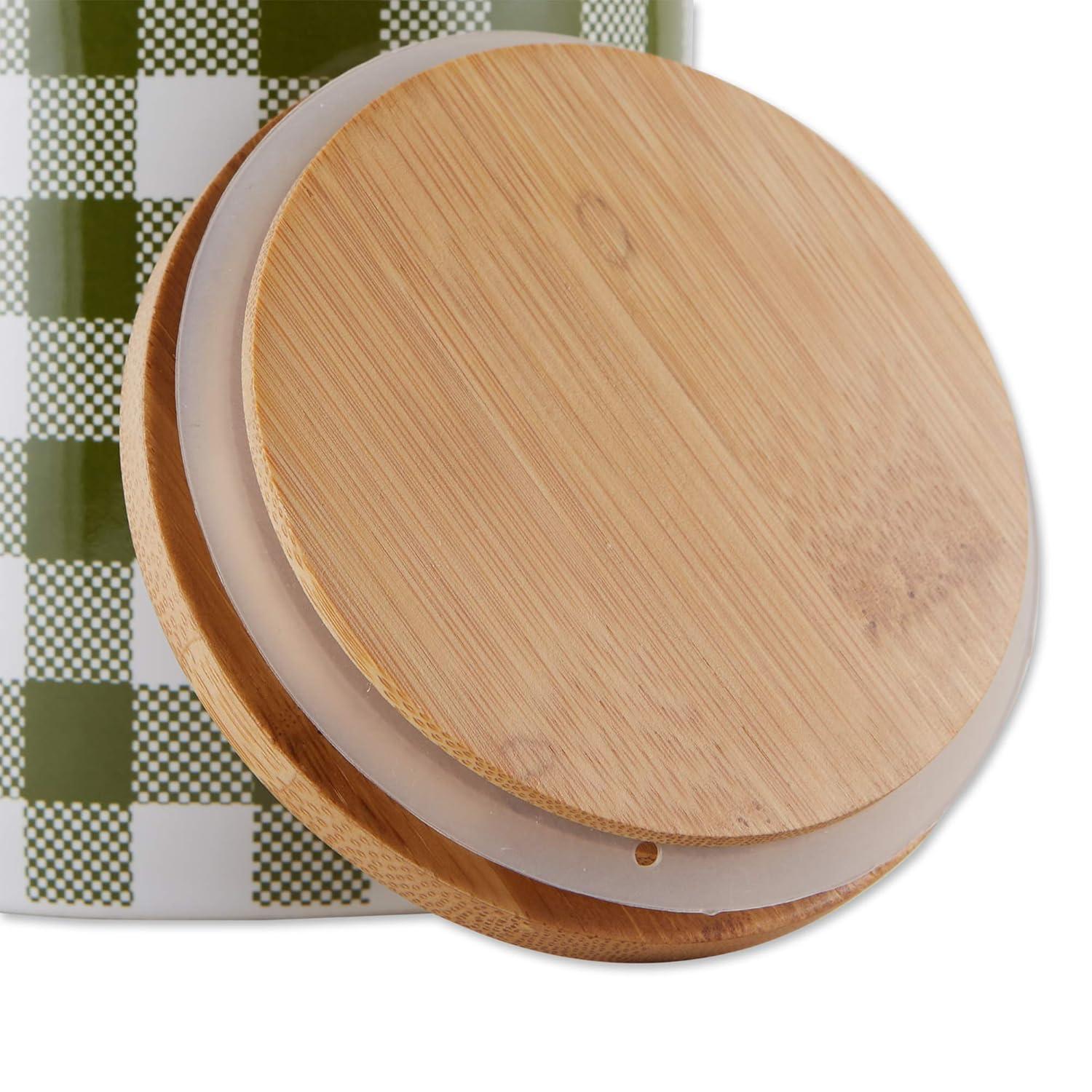 Design Imports Antique Green & White Buffalo Check Ceramic Canister Set/3