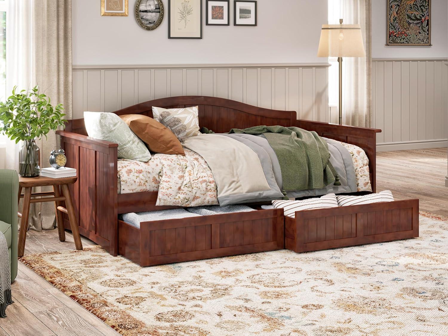 AFI Nantucket Twin Wood Daybed with Set of 2 Drawers in Walnut