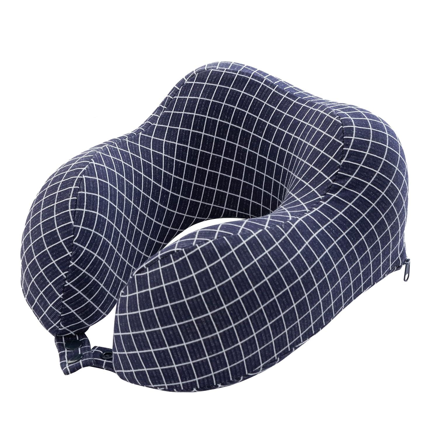 Travel Pillow - Memory Foam Pillow with Washable Cover - Neck Pillows for Sleeping on Airplanes, Trains, Cars, and Buses by Home-Complete (Navy)