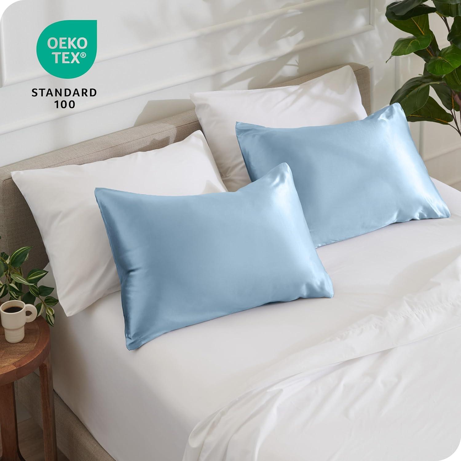 2 Pcs Standard - Envelope Light Blue Satin Pillowcase Set by Bare Home