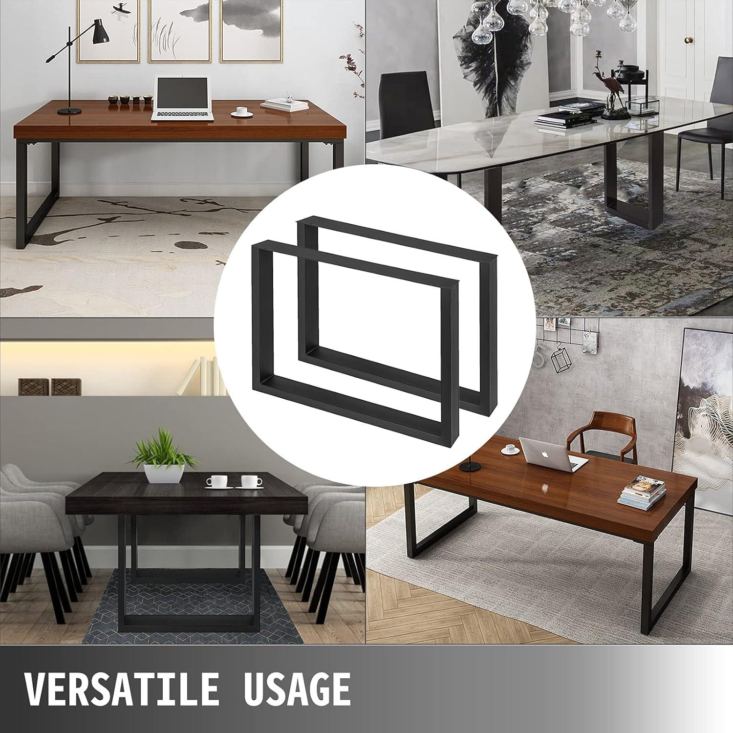 VEVOR Set of 2 Steel Table Legs, 28'' Height 24'' Wide, Heavy Duty 3.1'' Width Box Section Square, 28x24x3.1 Inch Black Industrial Country Style Dining Legs
