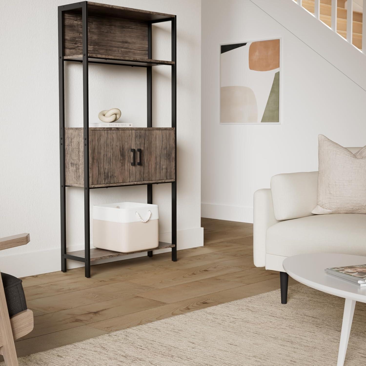 Best Choice Products Storage Bookshelf for Living Room, Walkway w/ Enclosed Cabinet, Elevated Design - Light Oak