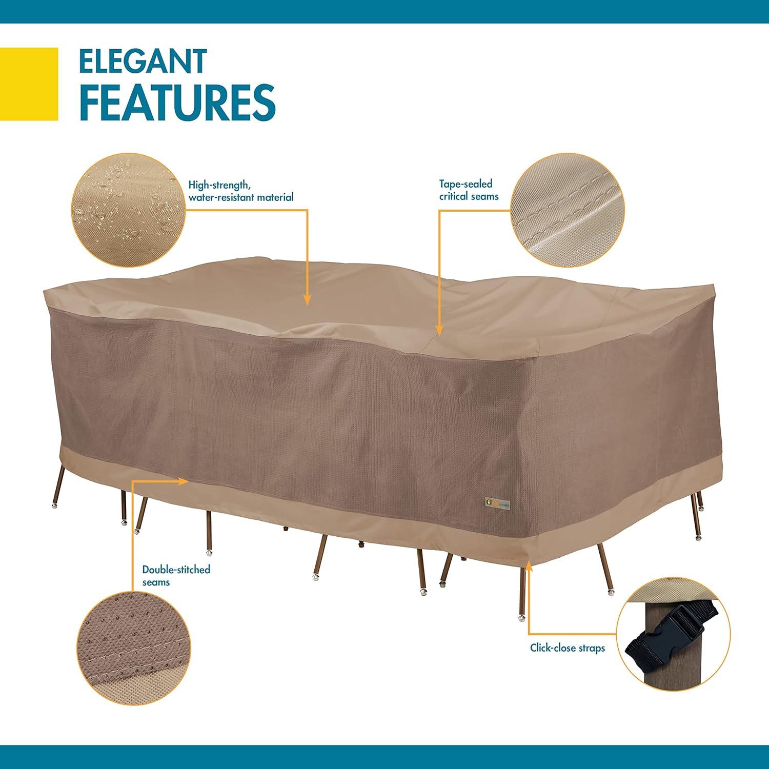 Duck Covers Elegant Waterproof 96 Inch Rectangular/Oval Patio Table & Chair Set Cover