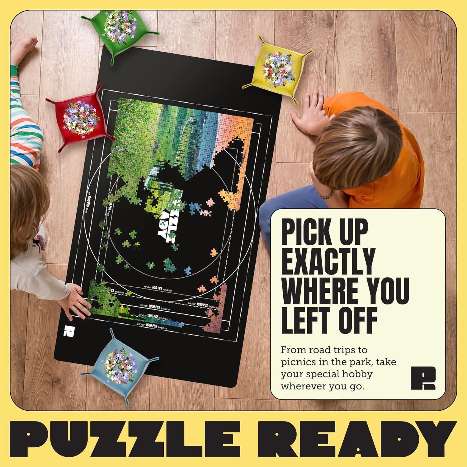 Puzzle Ready Jigsaw Puzzle Mat Roll Up - 46” x 29.5” Puzzle Mat Up to 1500 Jigsaw Puzzles, 4 Sorting Trays & Storage Bag