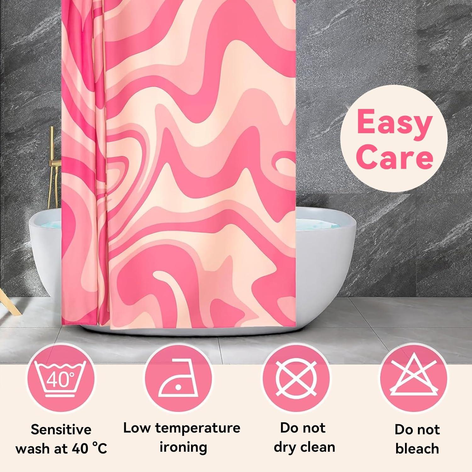 BSHAPPLUS Pink Shower Curtain with 12 Hooks,Boho Shower Curtain Waterproof Bathroom Shower Curtains for Home Hotel Decor Bathroom Curtains 71x71 Inch