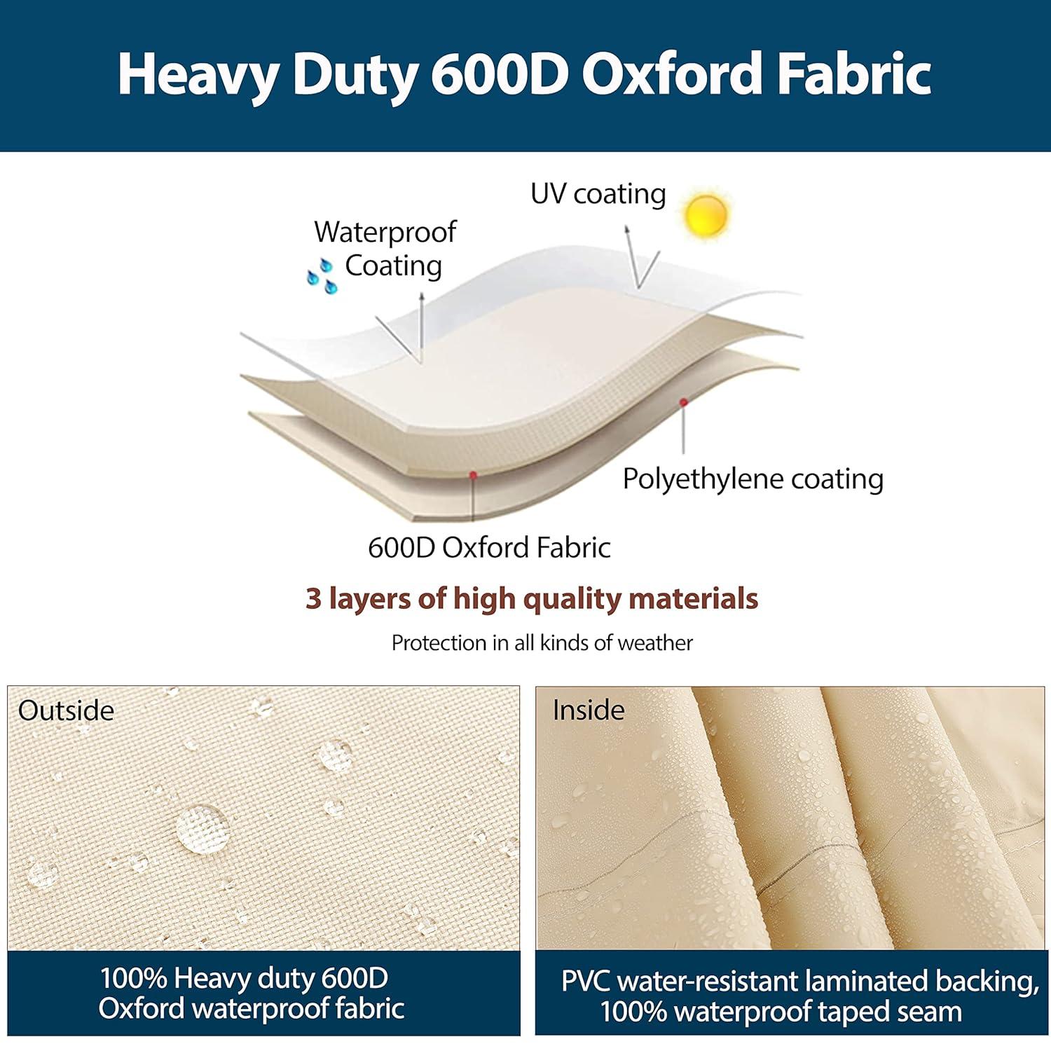 Outdoor Sectional Cover-V-Shaped Garden Patio Furniture Covers Waterproof Rip-Stop Anti-UV 600D Heavy Duty Outdoor Couch Cover with 3 Air Vents Sofa Cover 85''L 33.5''D 31''H,Beige & Reddish Brown